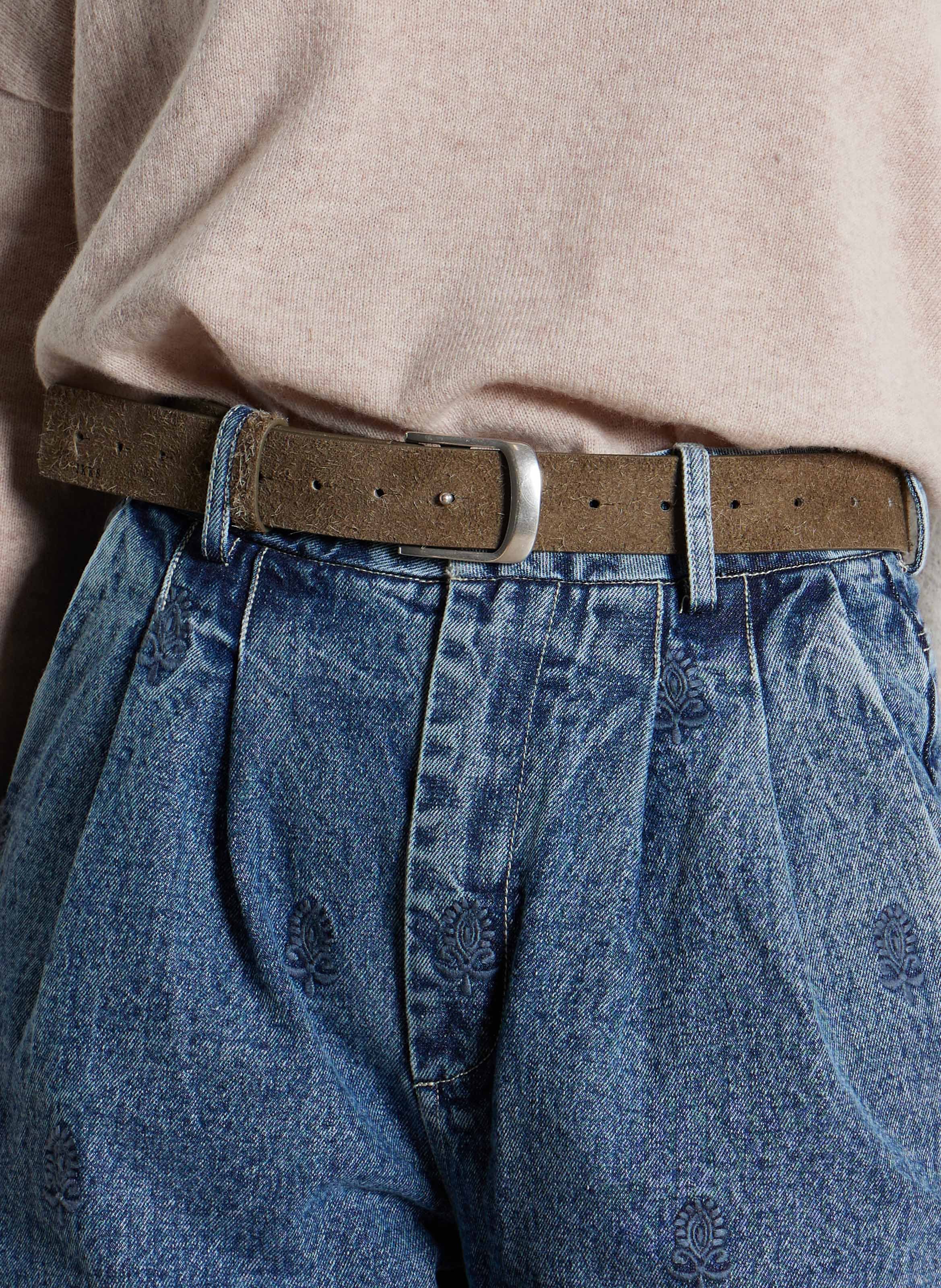 Solid calfskin leather belt IKKS Khaki