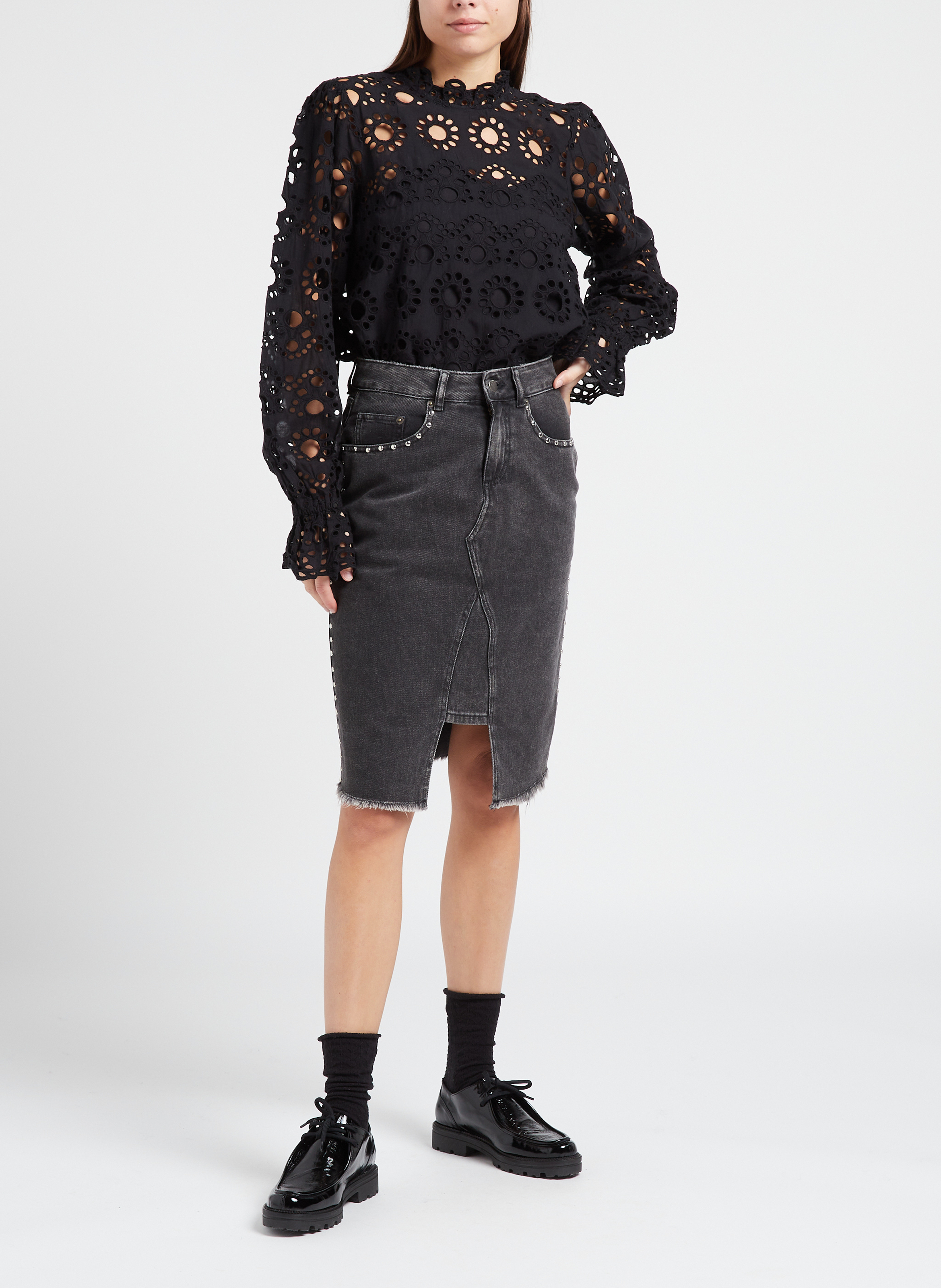 Gerade geschnittenes Top aus Bio-Baumwolle mit Stehkragen VILA Schwarz