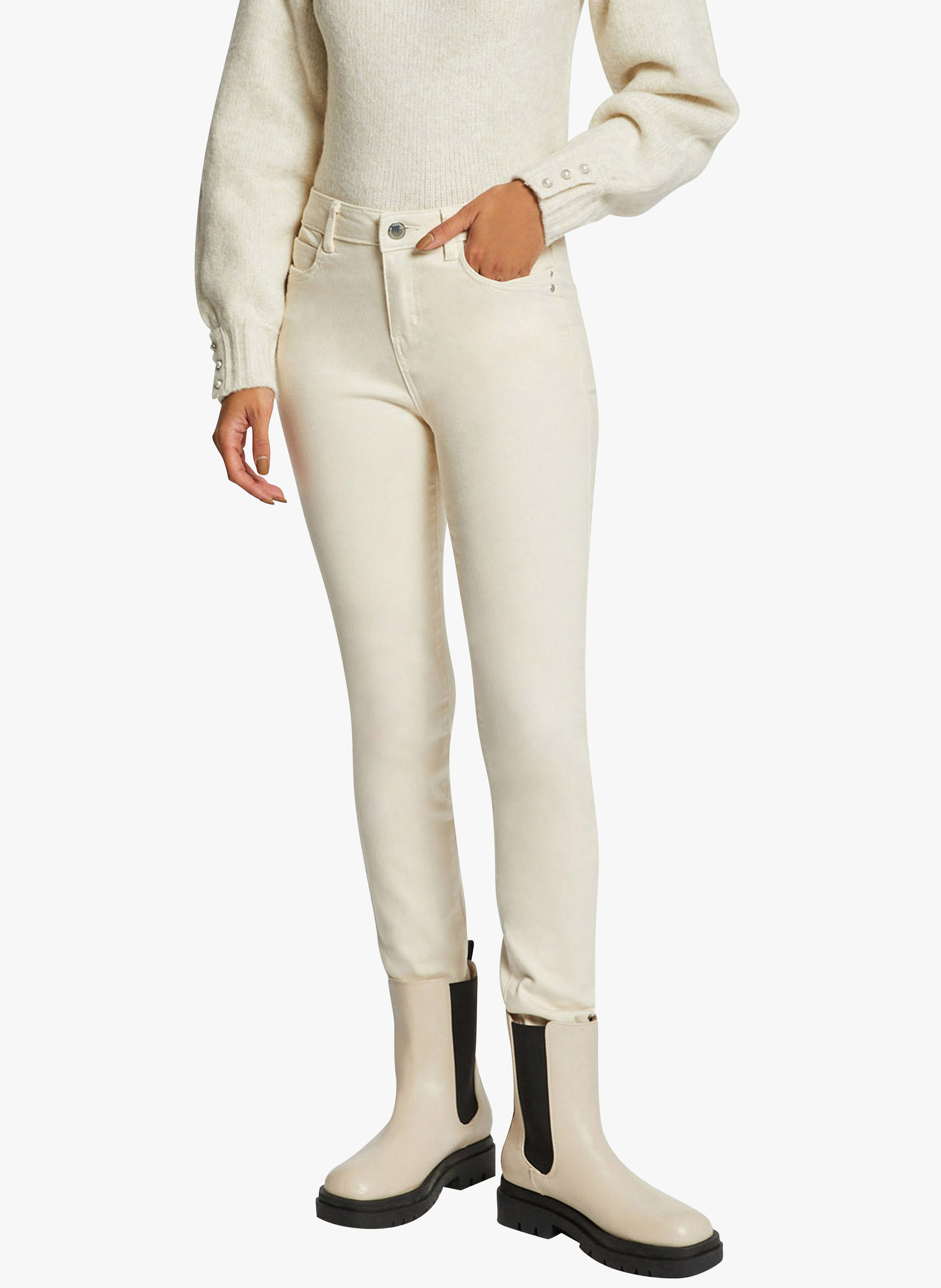 Pantalon slim en coton mélangé  MORGAN Beige