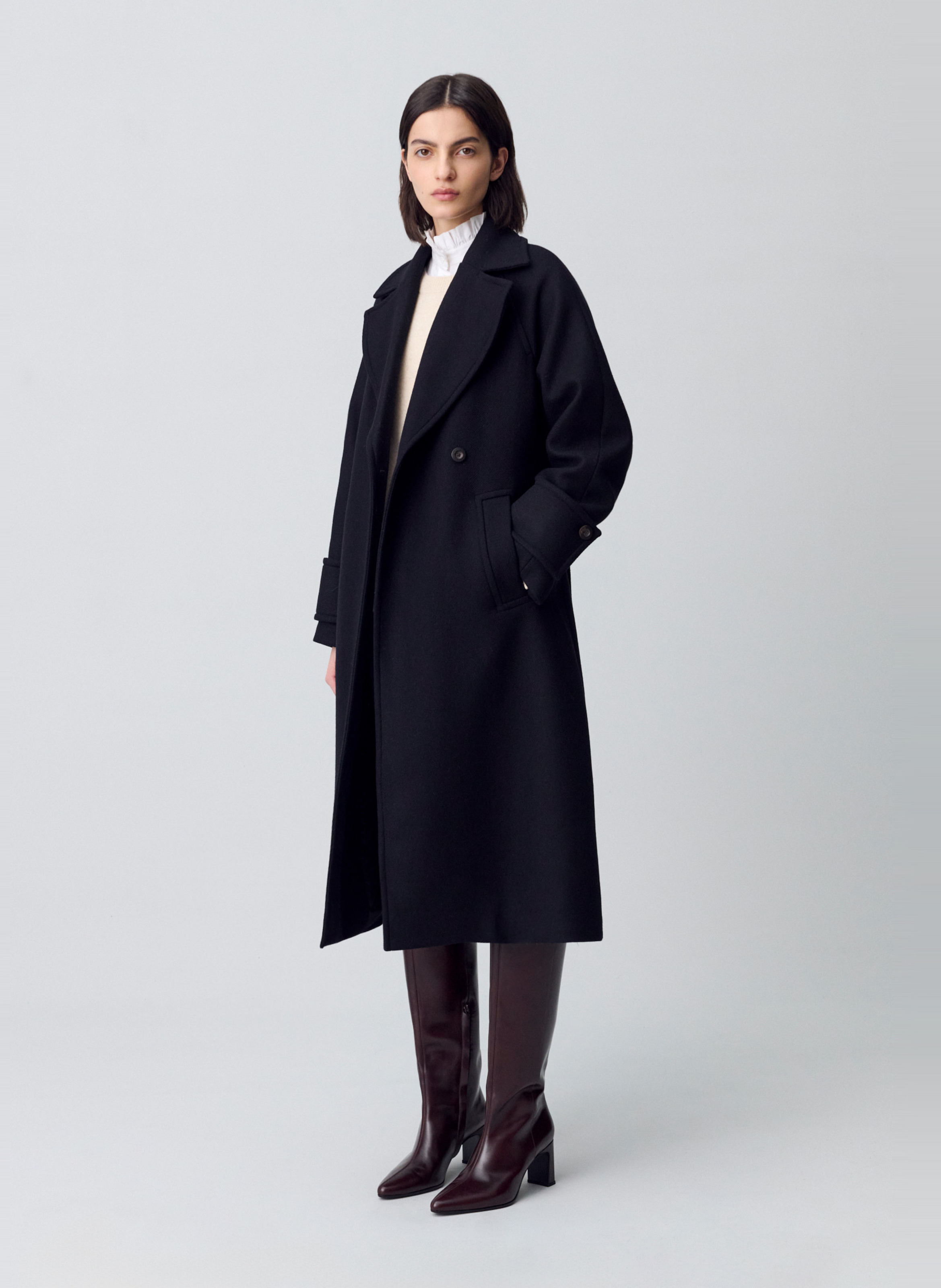 Manteau col tailleur en laine mélangée  CLAUDIE PIERLOT Noir