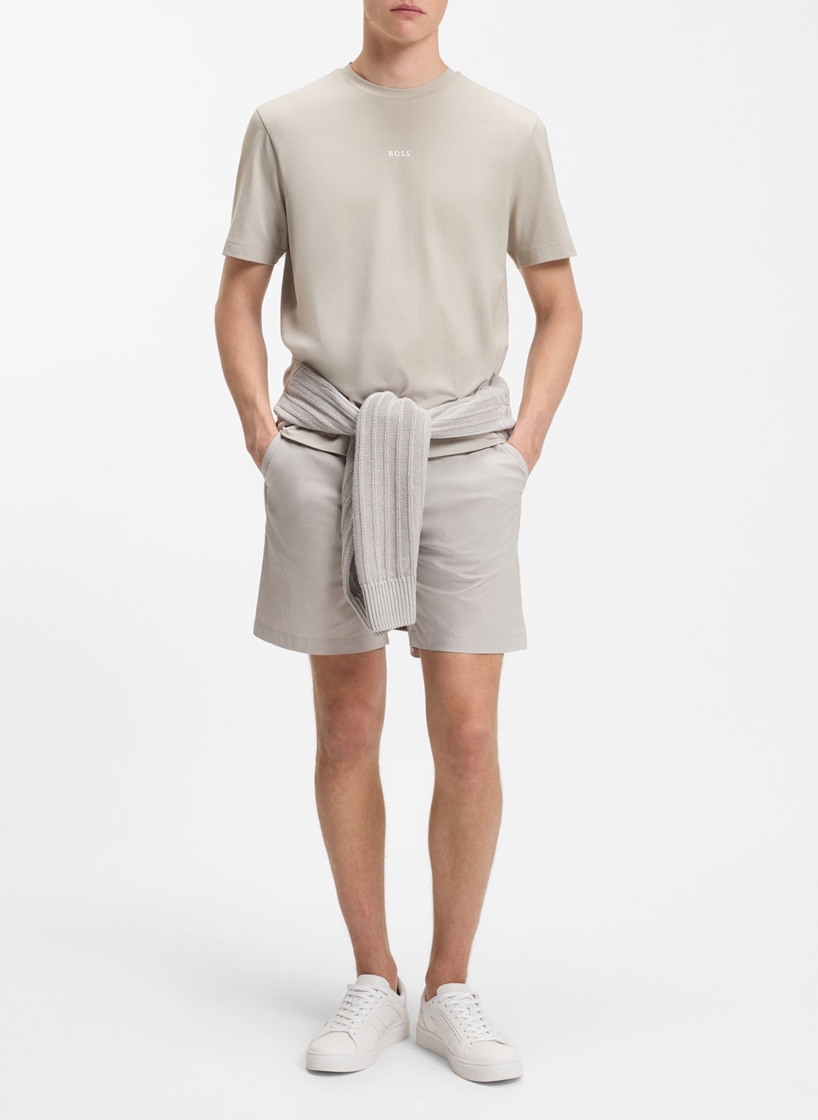 Tee-shirt col rond en coton mélangé  BOSS Argent