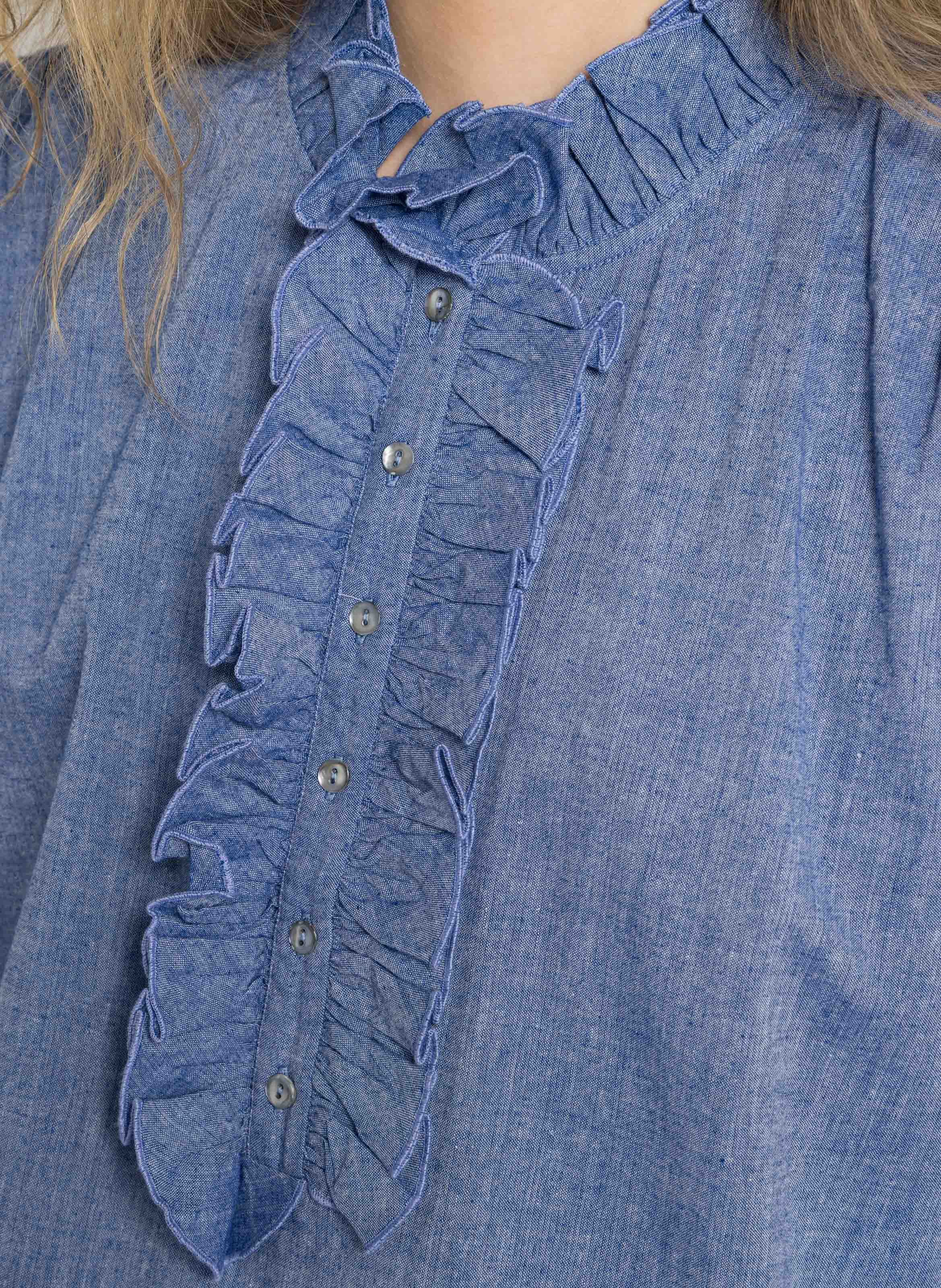 Bluse mit Rundhalsausschnitt und Volants BELLA JONES Blau