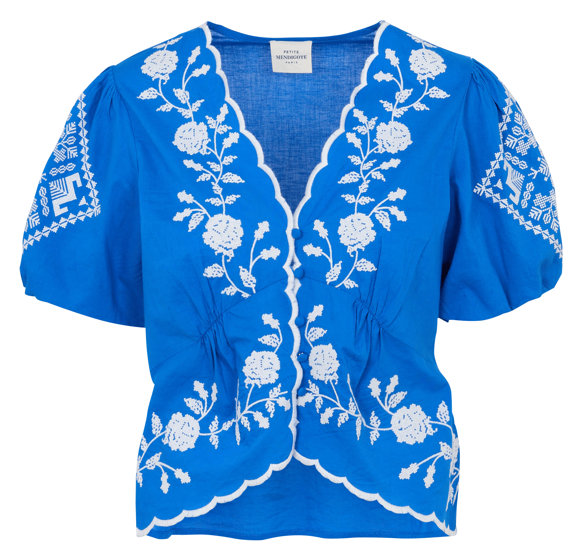 Buttoned V-neck top with embroidery PETITE MENDIGOTE Blue