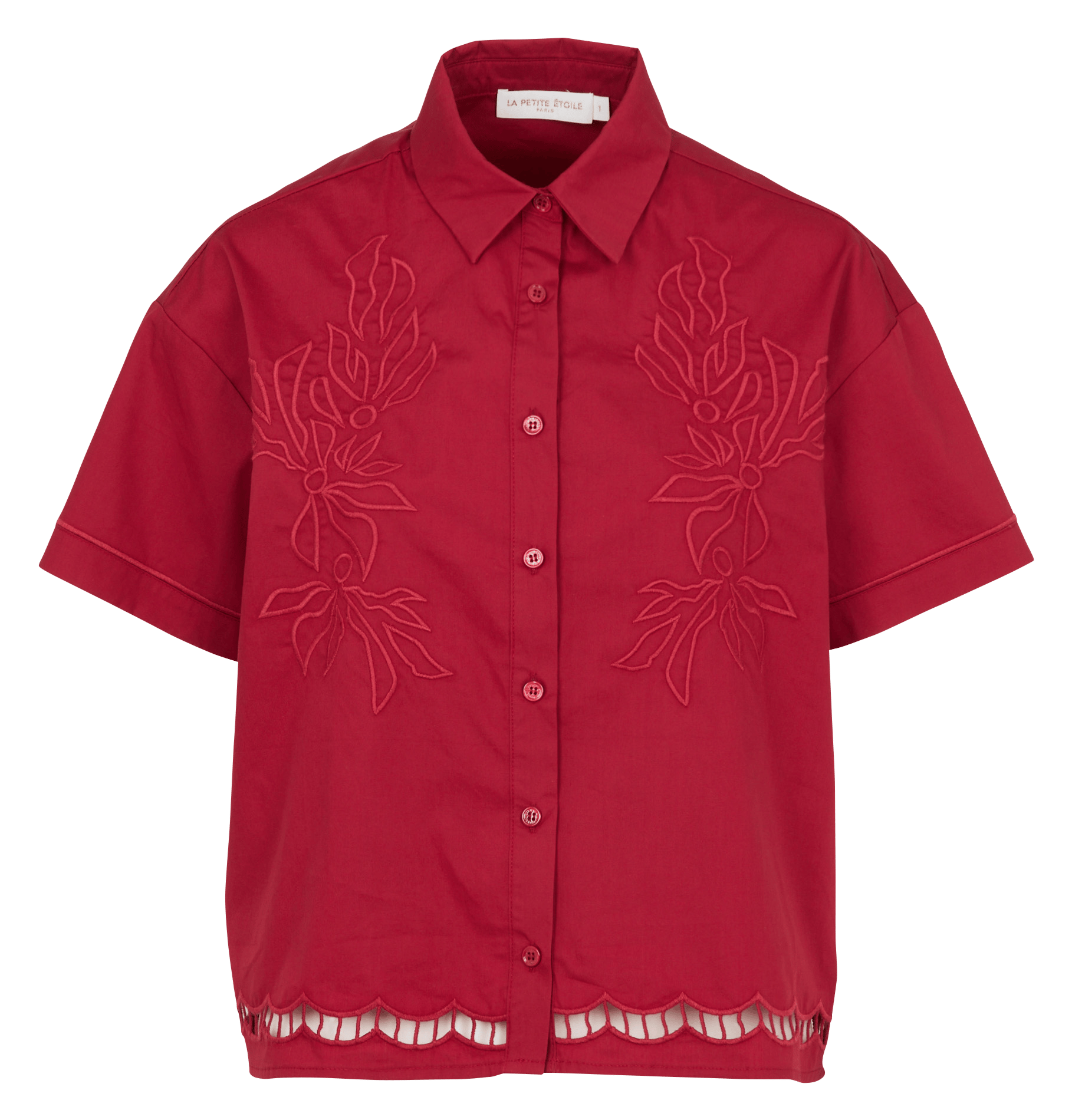 Chemise oversize col classique en coton brodé LA PETITE ETOILE Rouge