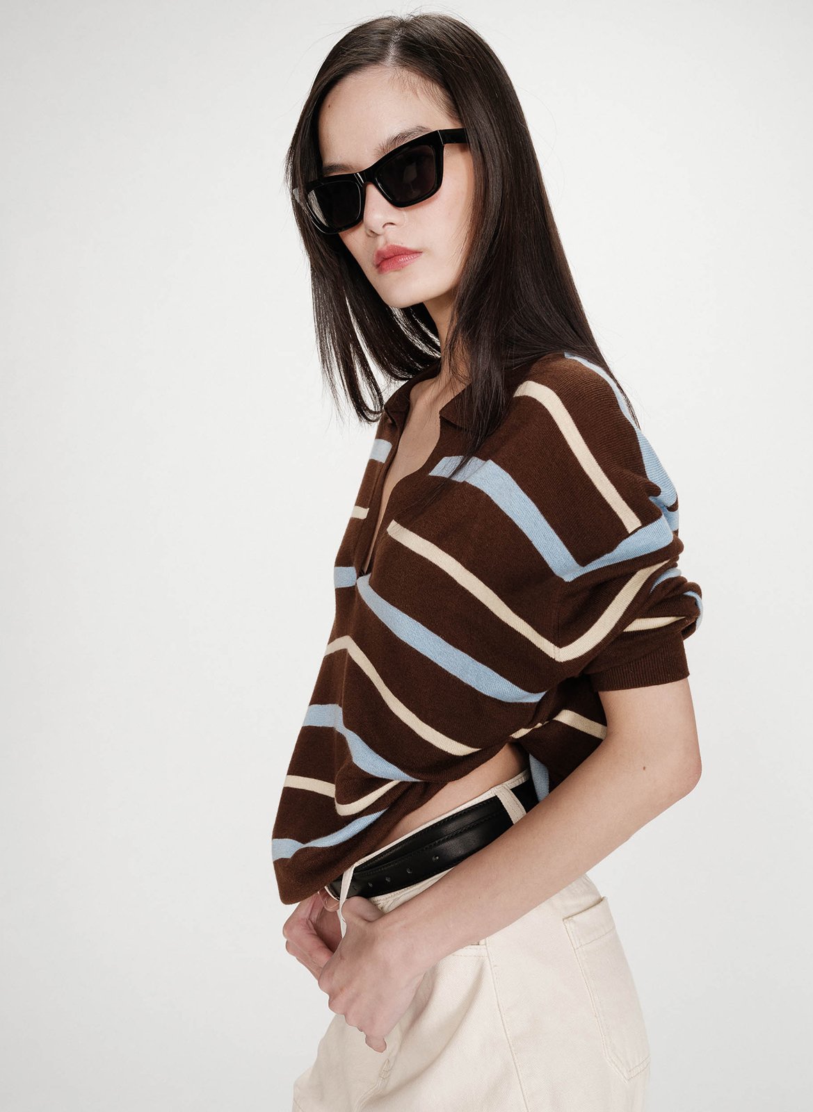 Oversize Pullover mit klassischem Kragen aus Strick GRACE ET MILA Braun