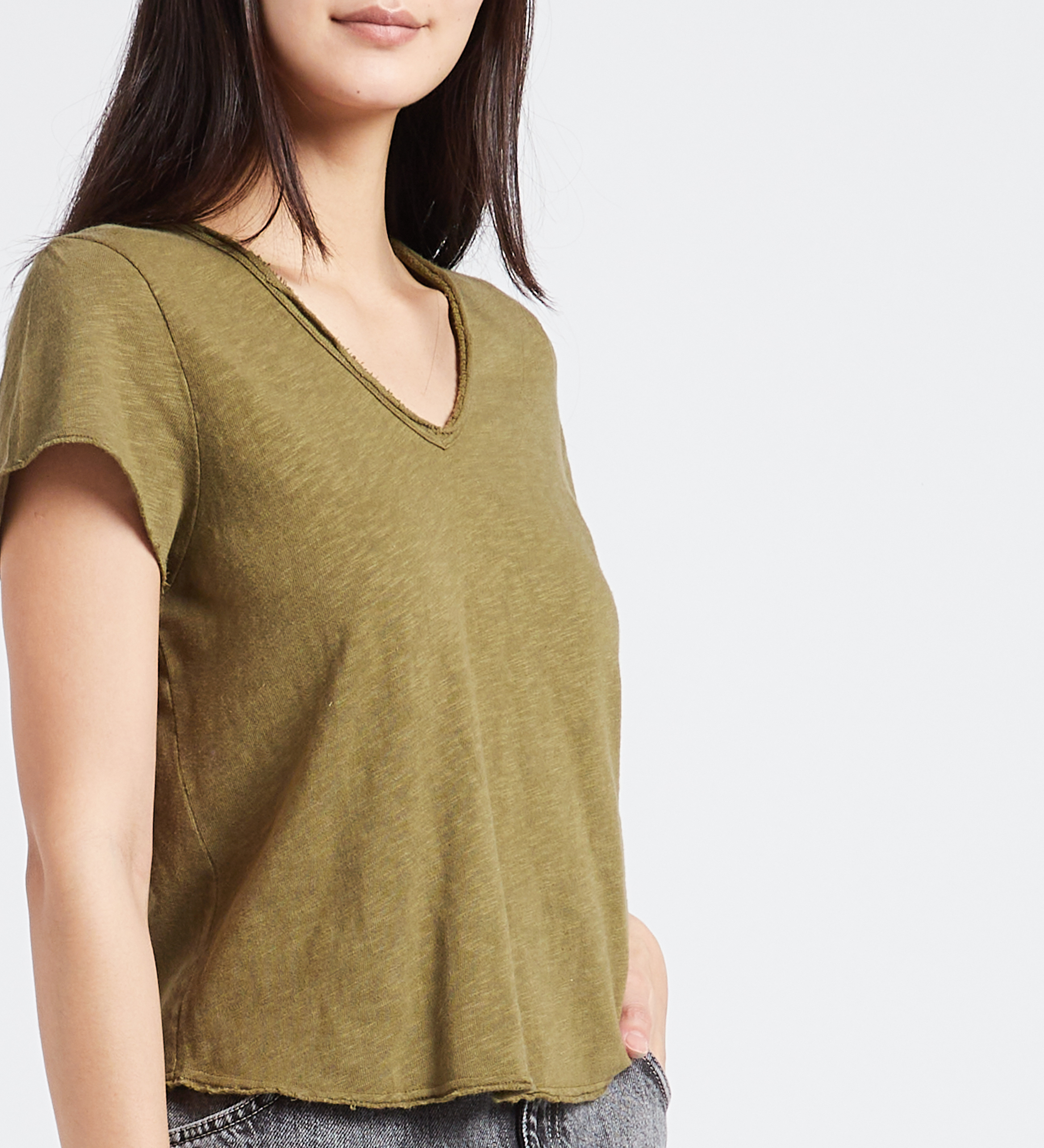 Recht T-shirt met raw-cut-boordjes AMERICAN VINTAGE Kaki