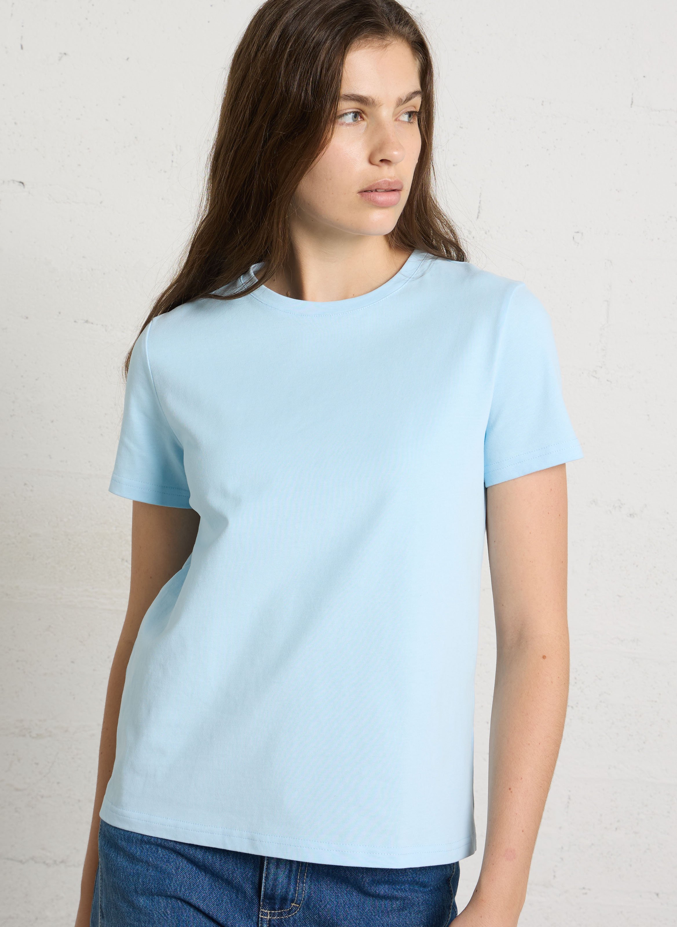 Tee-shirt droit col rond uni LA PETITE ETOILE Bleu