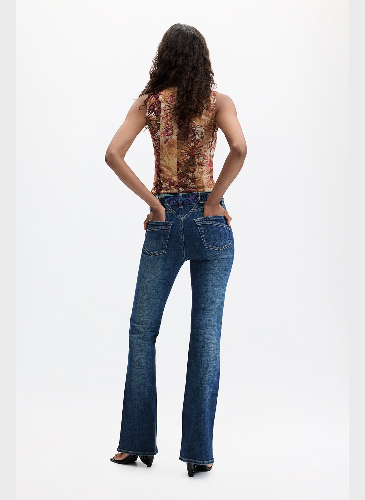 Flared jeans met geborduurde riem DESIGUAL Blauw