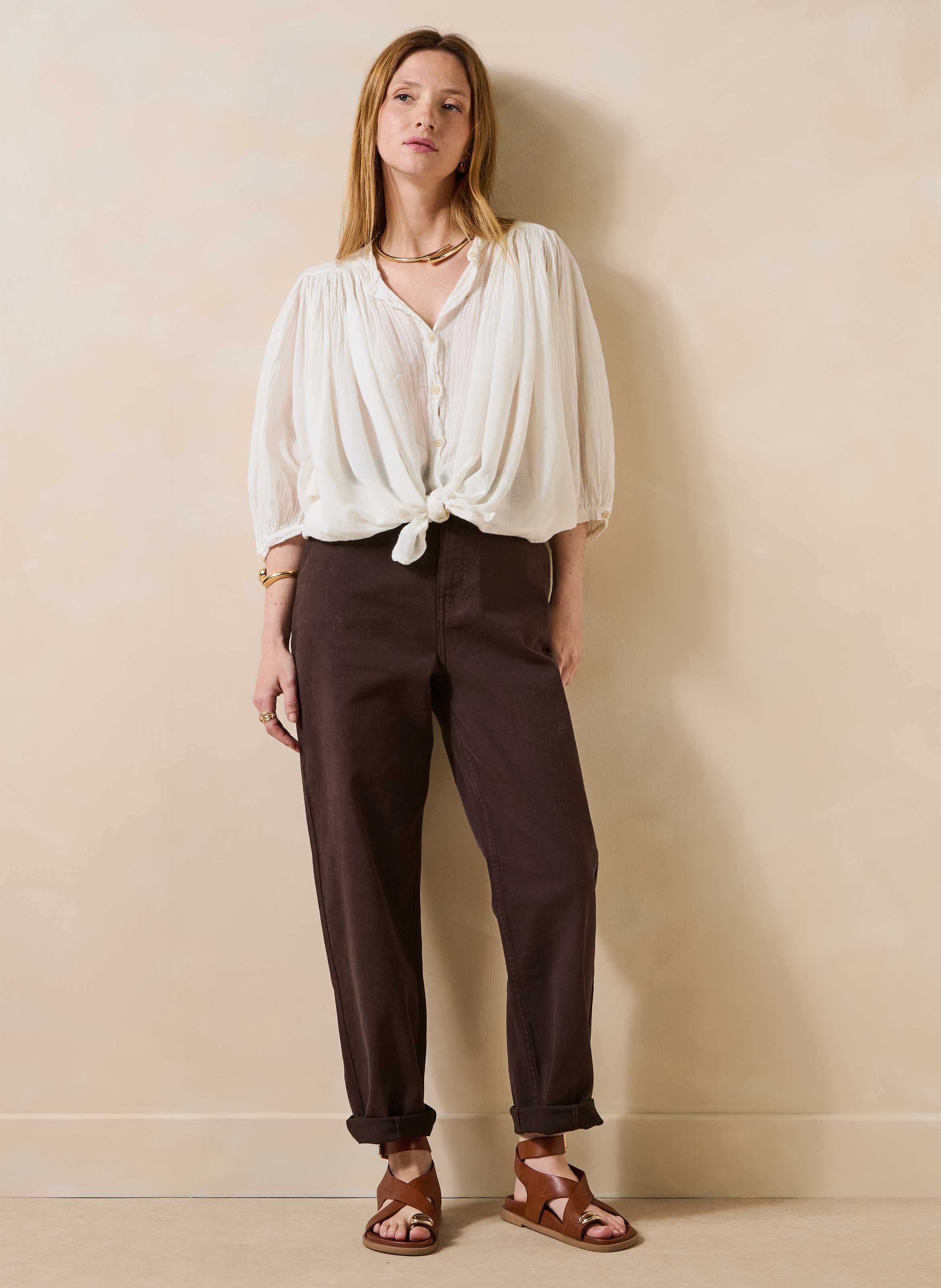 High-waisted organic cotton-blend mom jeans | Brown LA FEE MARABOUTEE Women