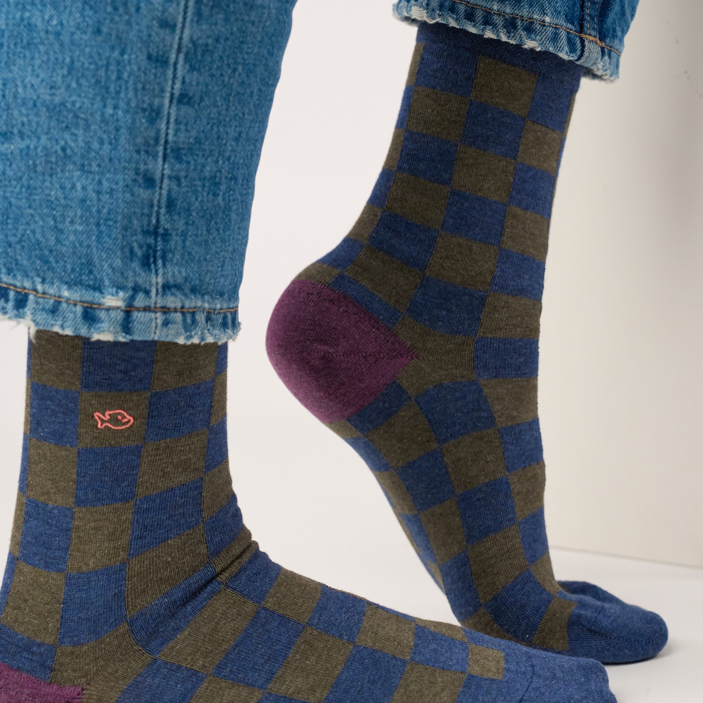Combed cotton checkered socks BILLYBELT Blue