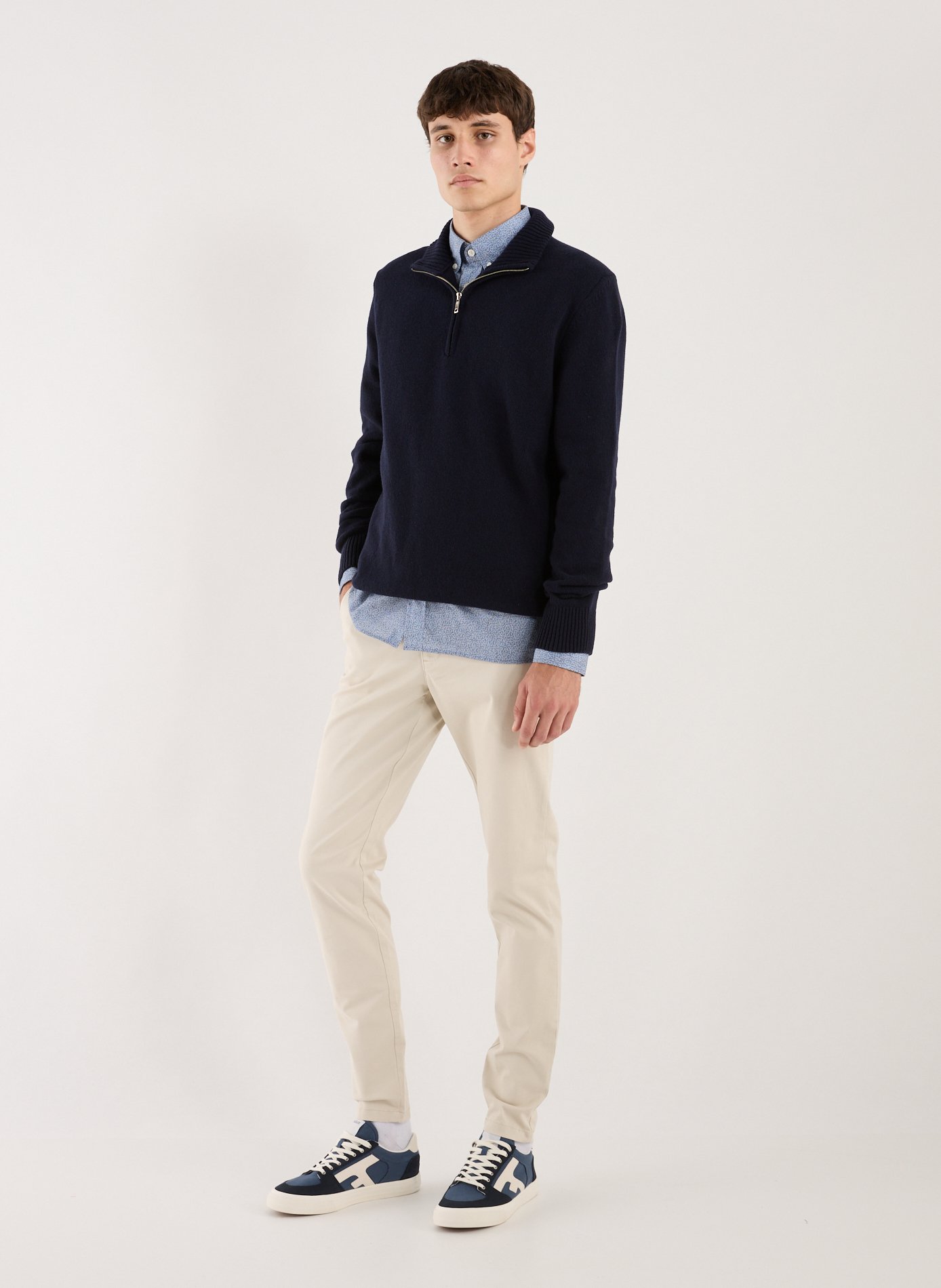 Knit wool sweater with cable knit detailing | Blue AU PRINTEMPS PARIS Men