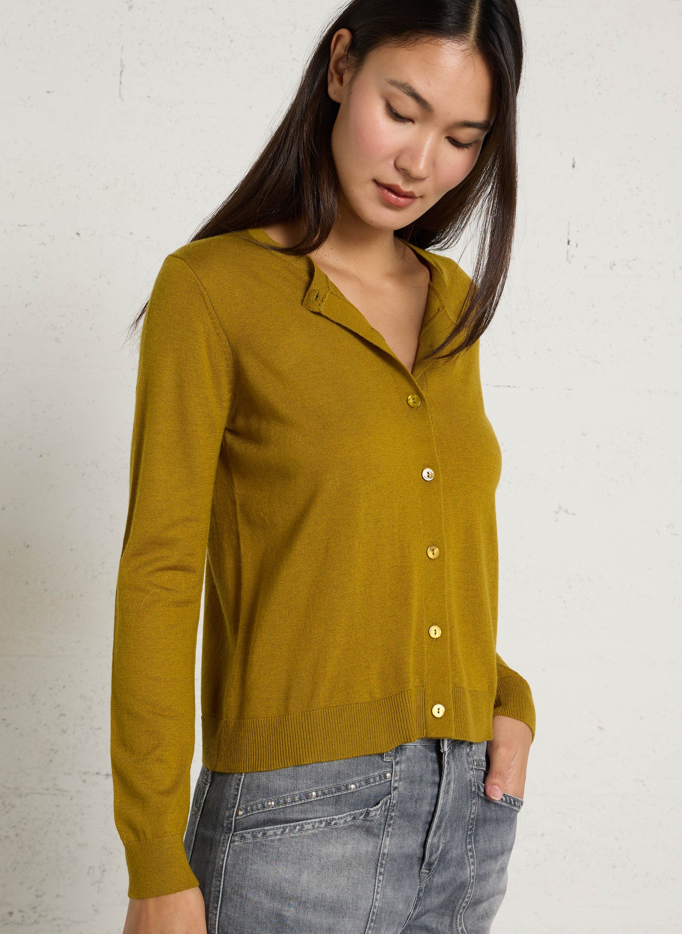 Cardigan col rond boutonné NICE THINGS Vert