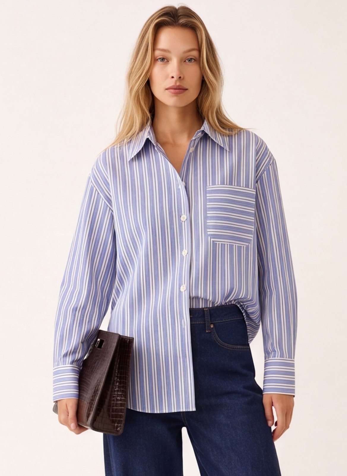 Ruimvallende blouse met klassieke kraag KOOKAI Blauw