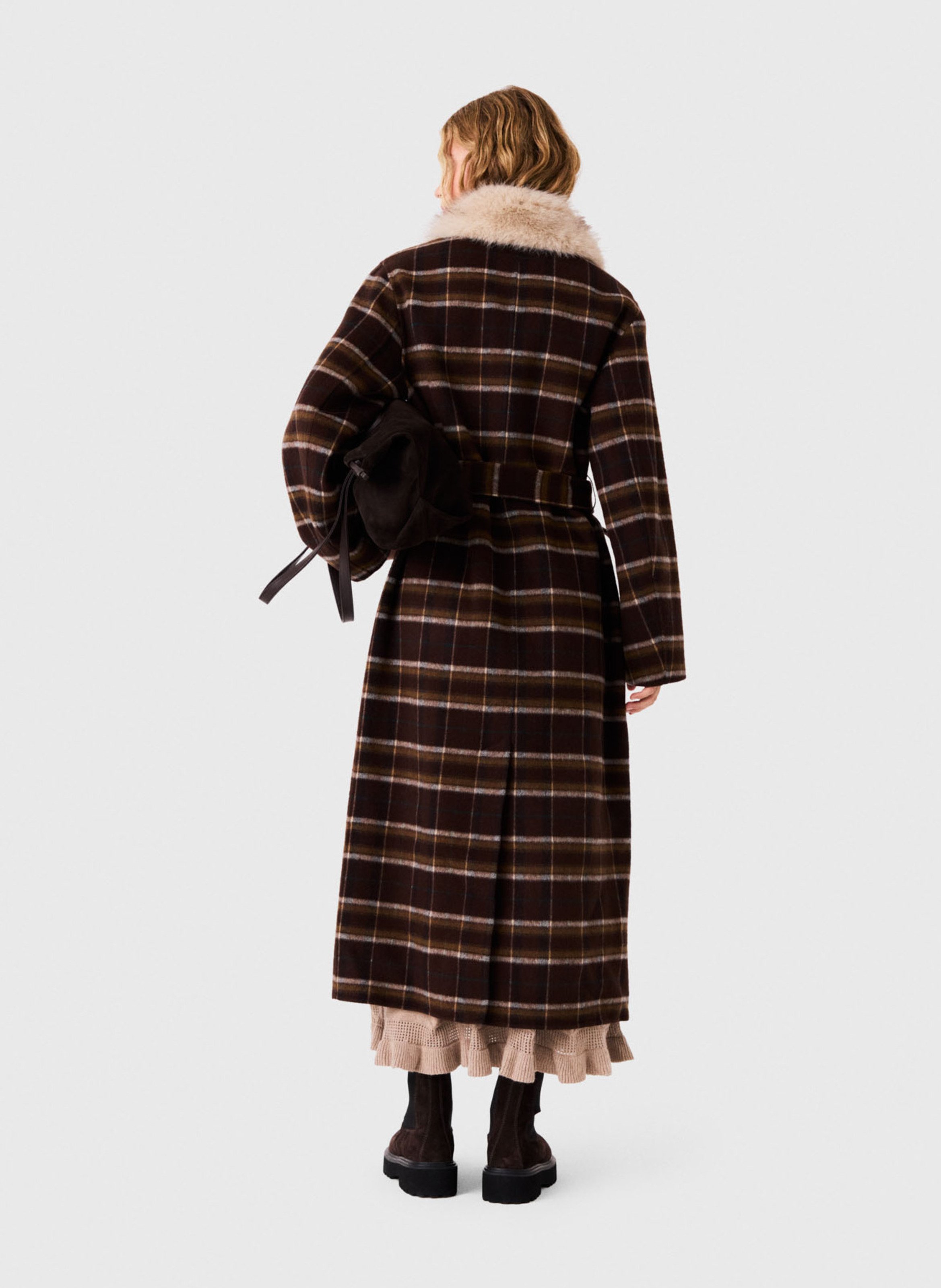 Manteau ceinturé en laine mélangée MAJE Bruin