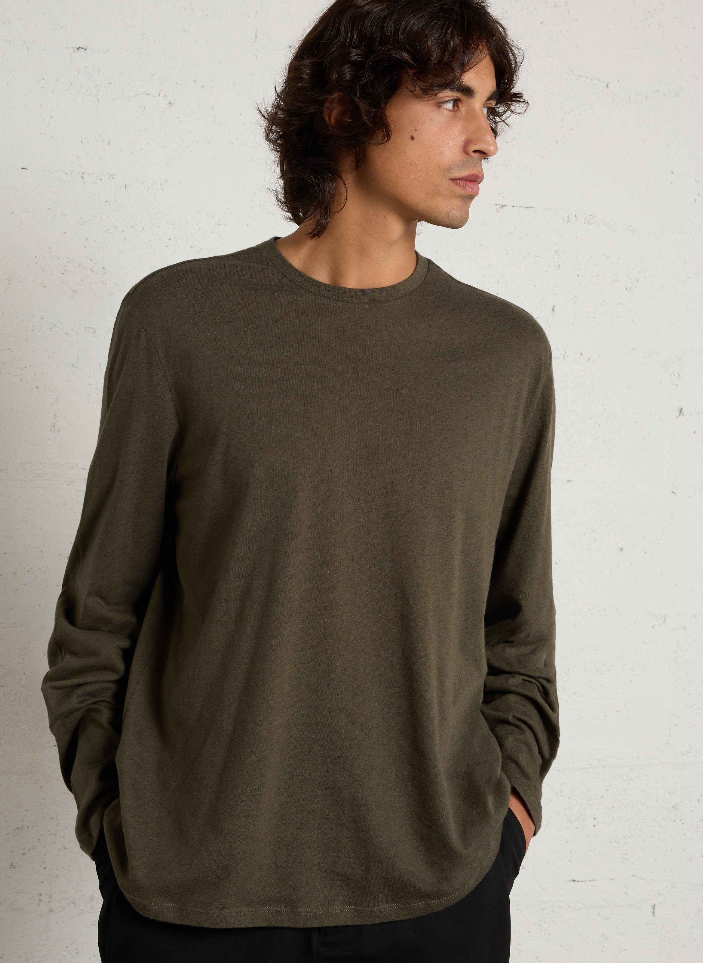 Tee-shirt droit col rond uni MAJESTIC FILATURES Noir