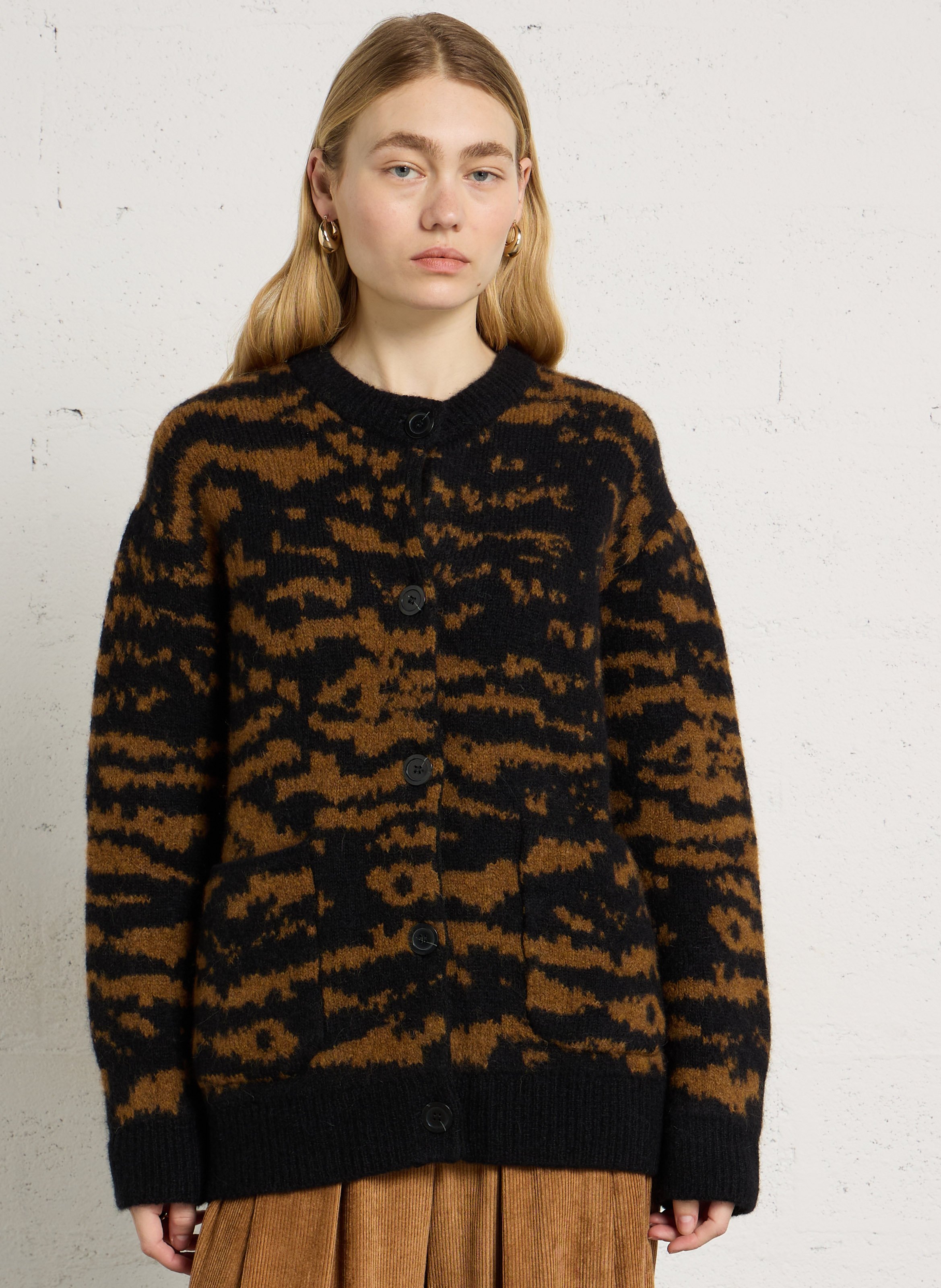 Ruimvallend jacquard vest met ronde hals van een wolmix MOMONI Zwart