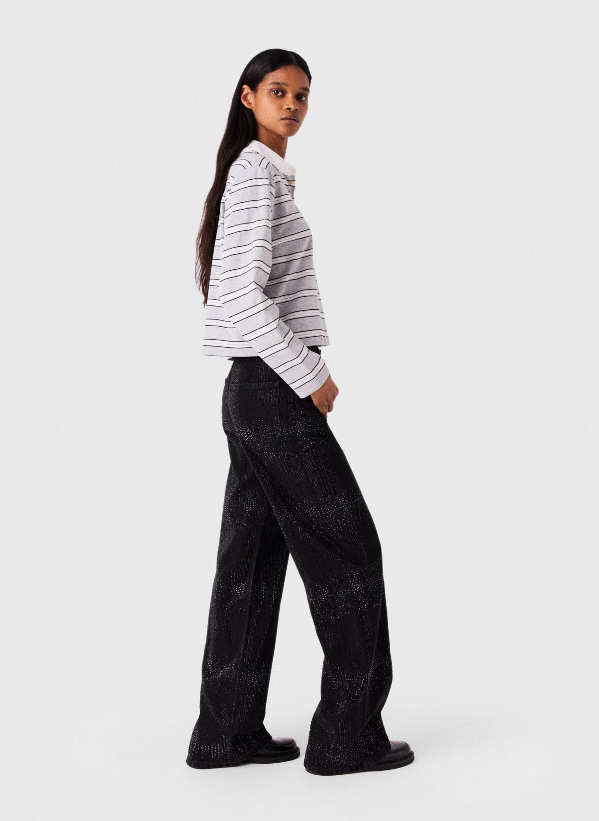 Jean large taille haute MAJE Noir