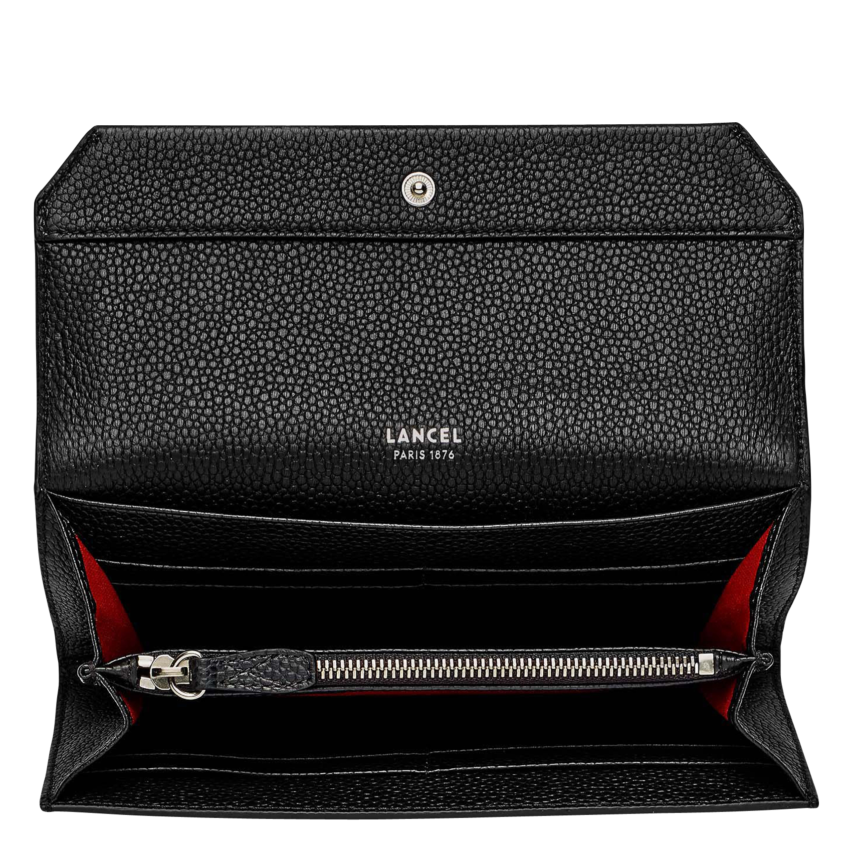 Portefeuille à rabat en cuir grainé Noir