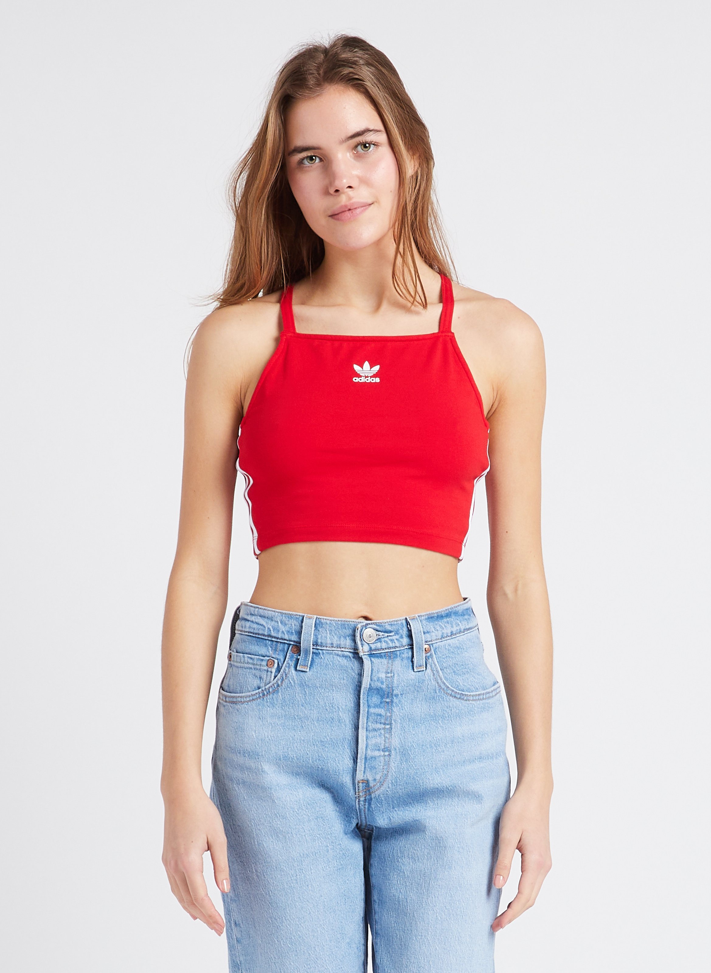 Stretch cotton crop top ADIDAS Red