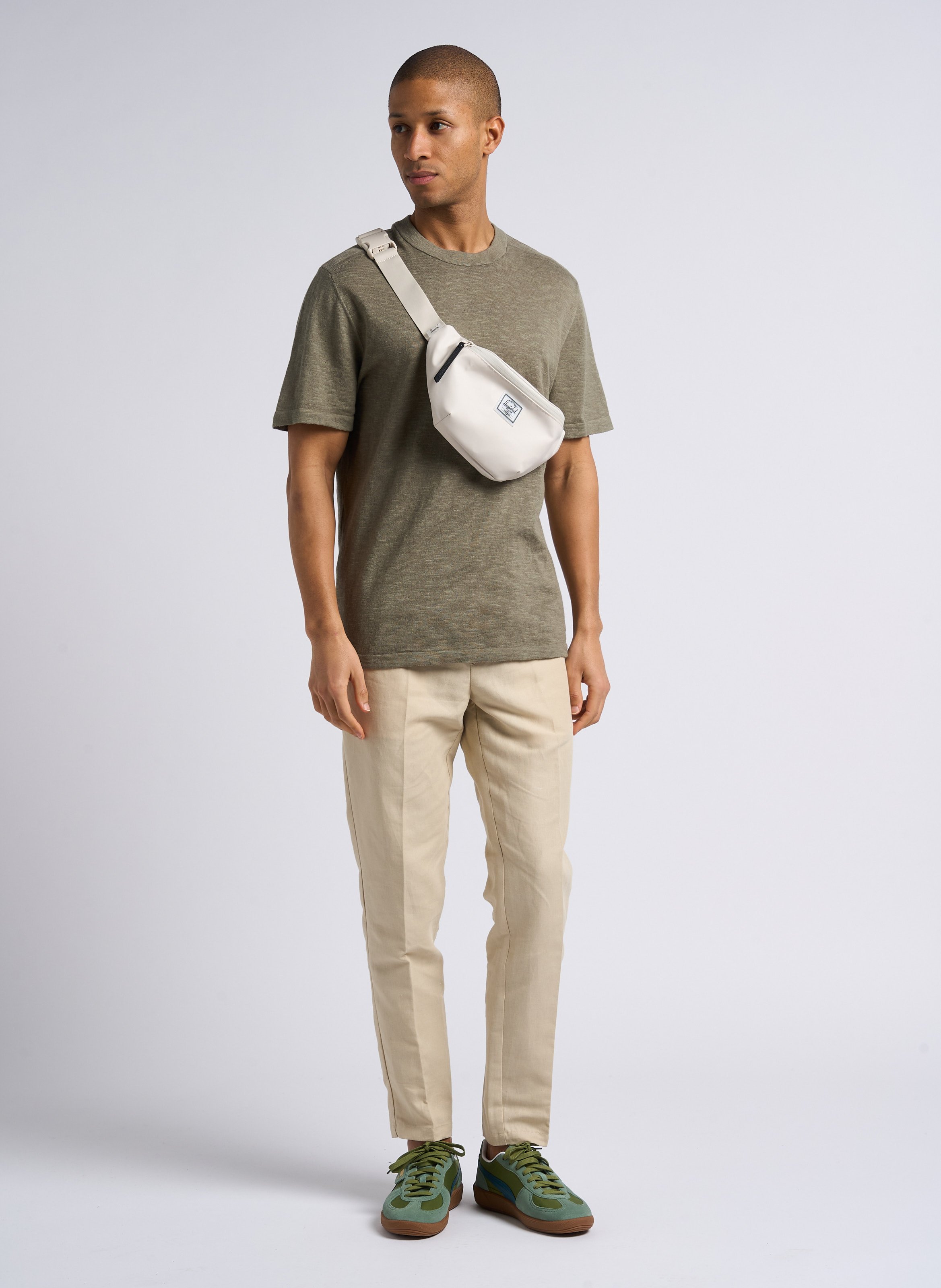 Tee-shirt droit col rond en coton mélangé SELECTED Gris