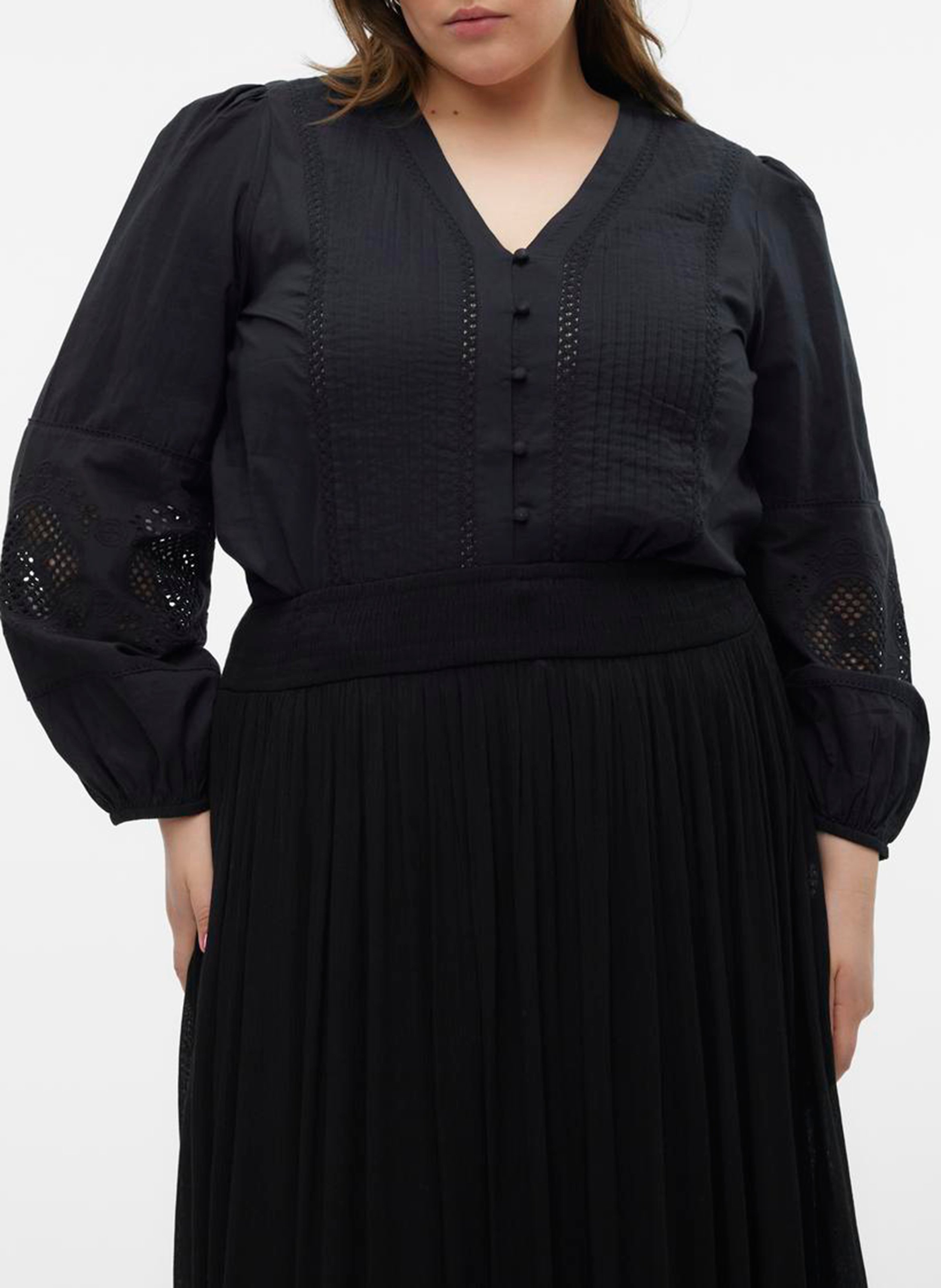 V-neck cotton shirt VERO MODA CURVE Black