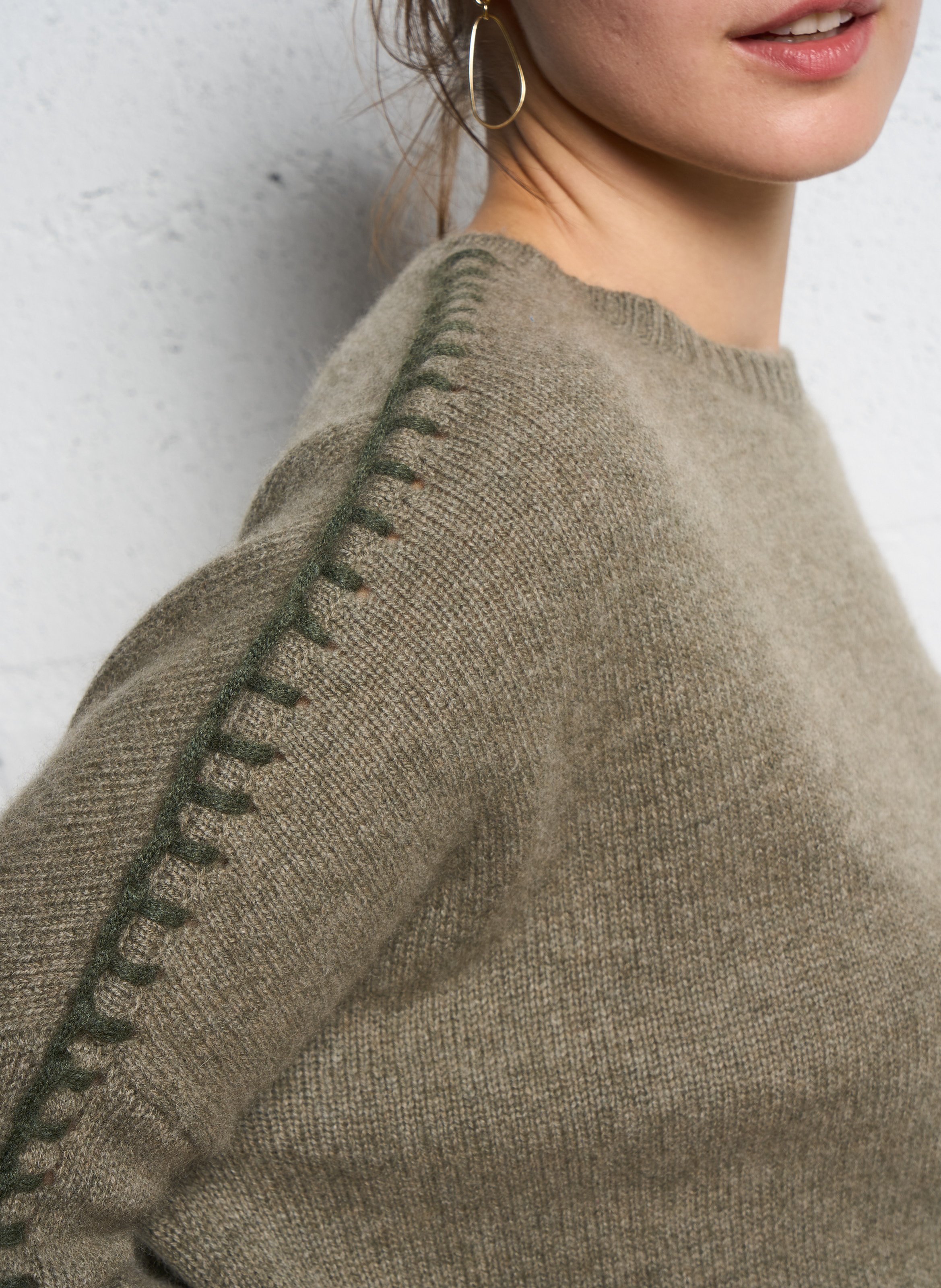 Pull droit en cachemire KUJTEN Kaki