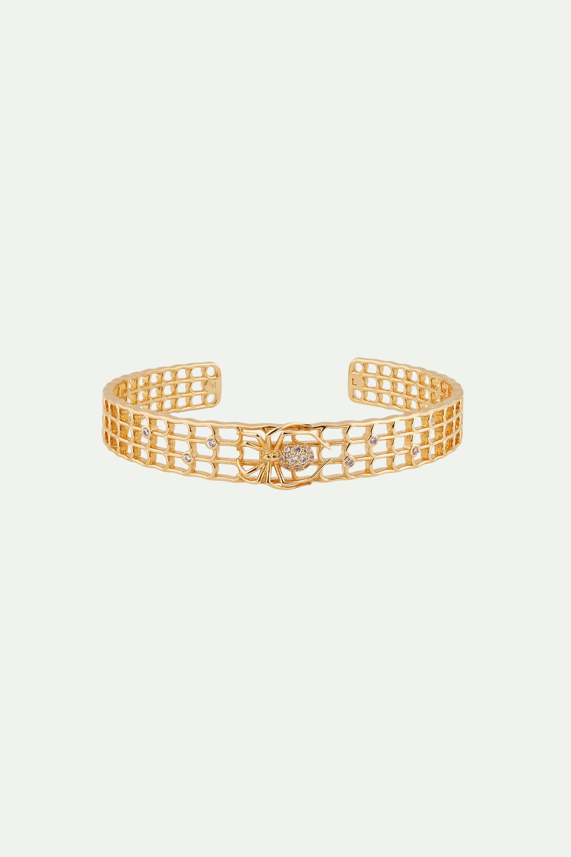 Gold-plated openwork enamel bangle bracelet, spider and crystals LES NEREIDES Yellow
