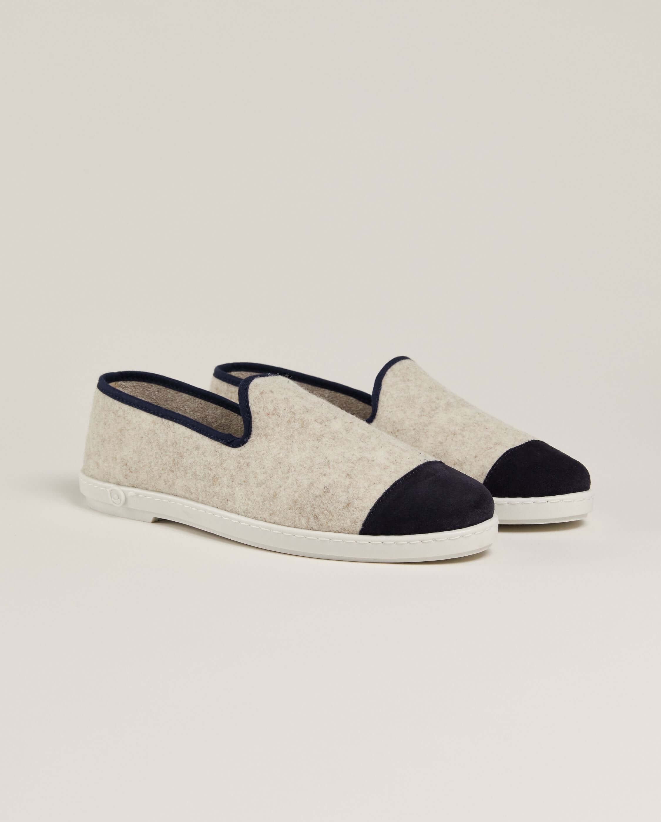 Women's wool slipper, beige navy ANGARDE Beige