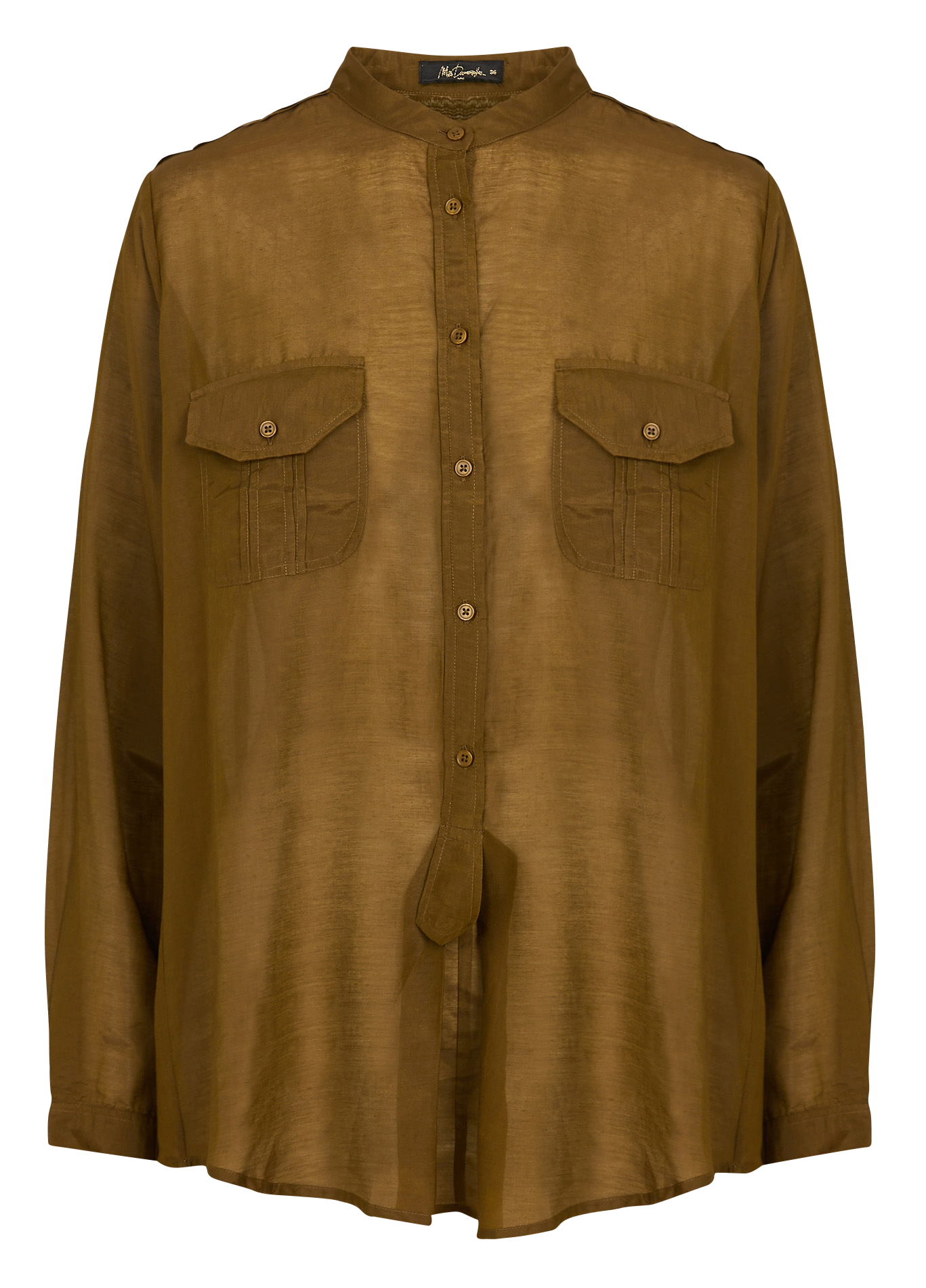 Chemise col rond en coton et en soie mélangés Kaki