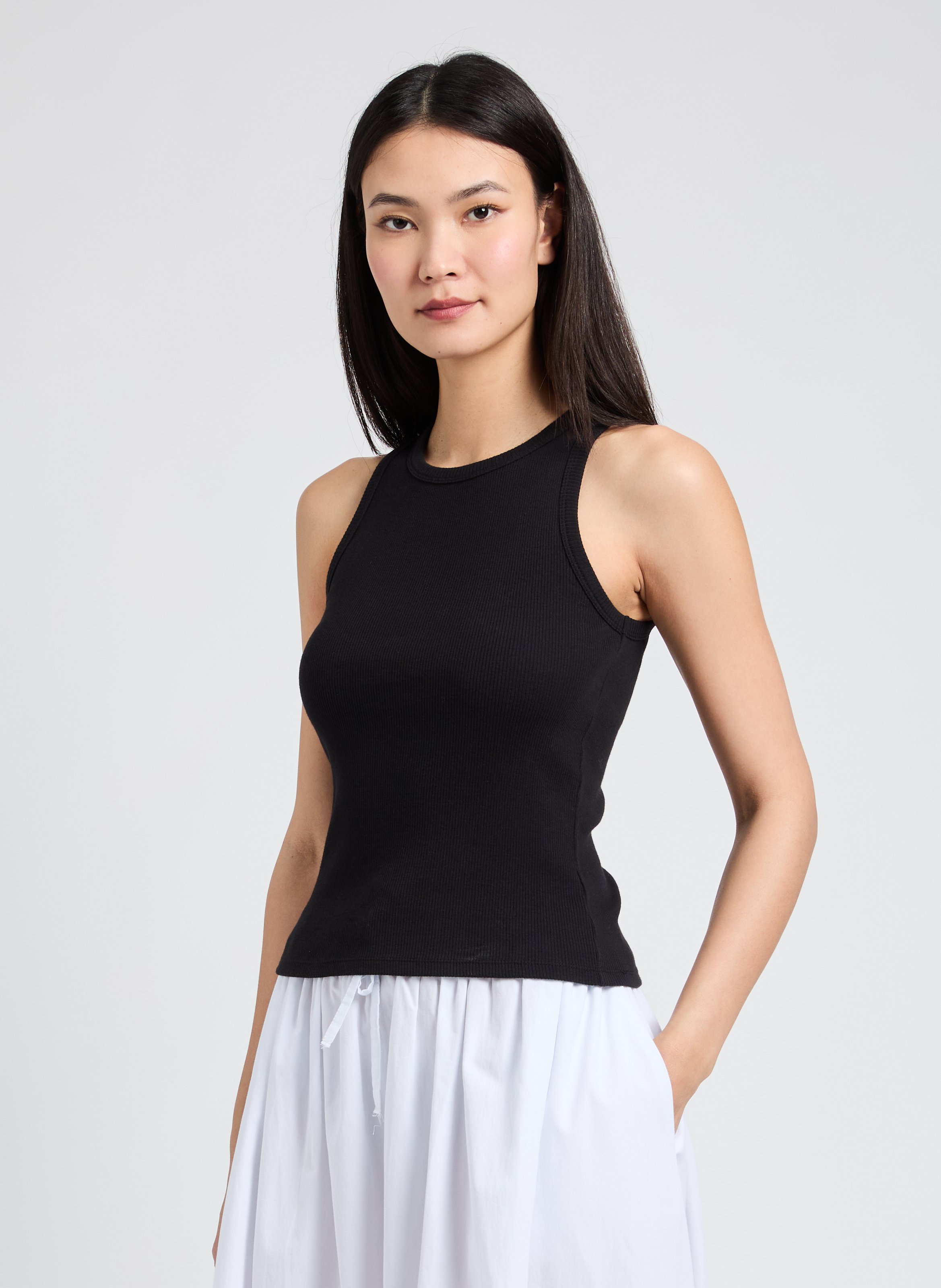 Ribbed cotton tank top SAISON 1865 Black