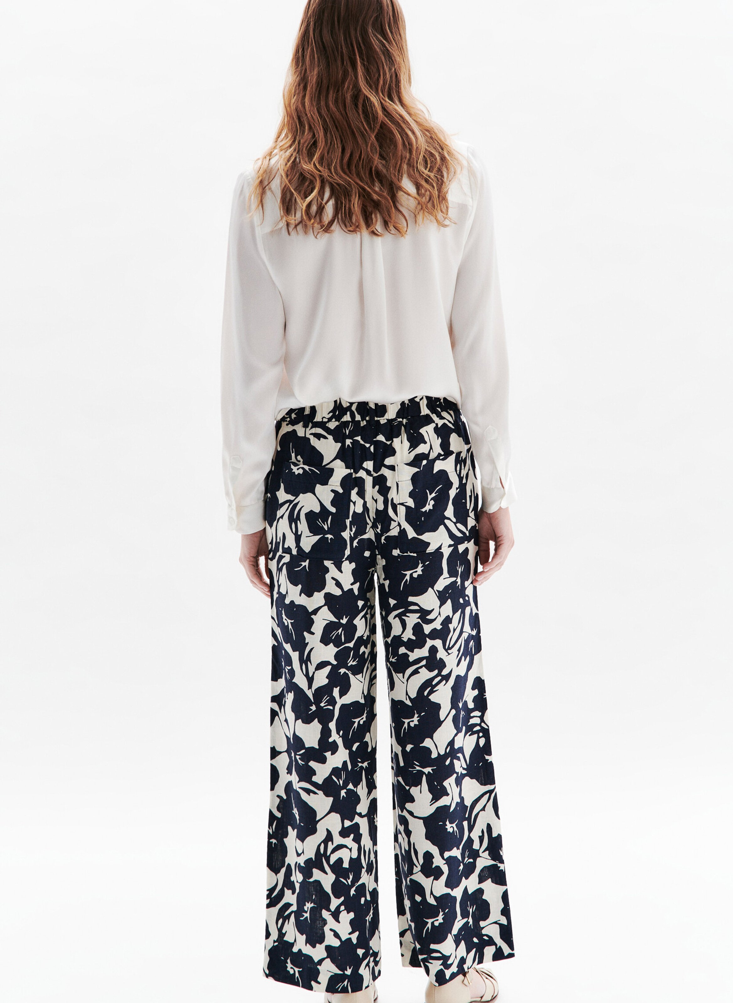 Pantalon large à imprimé floral CAROLL Blanc