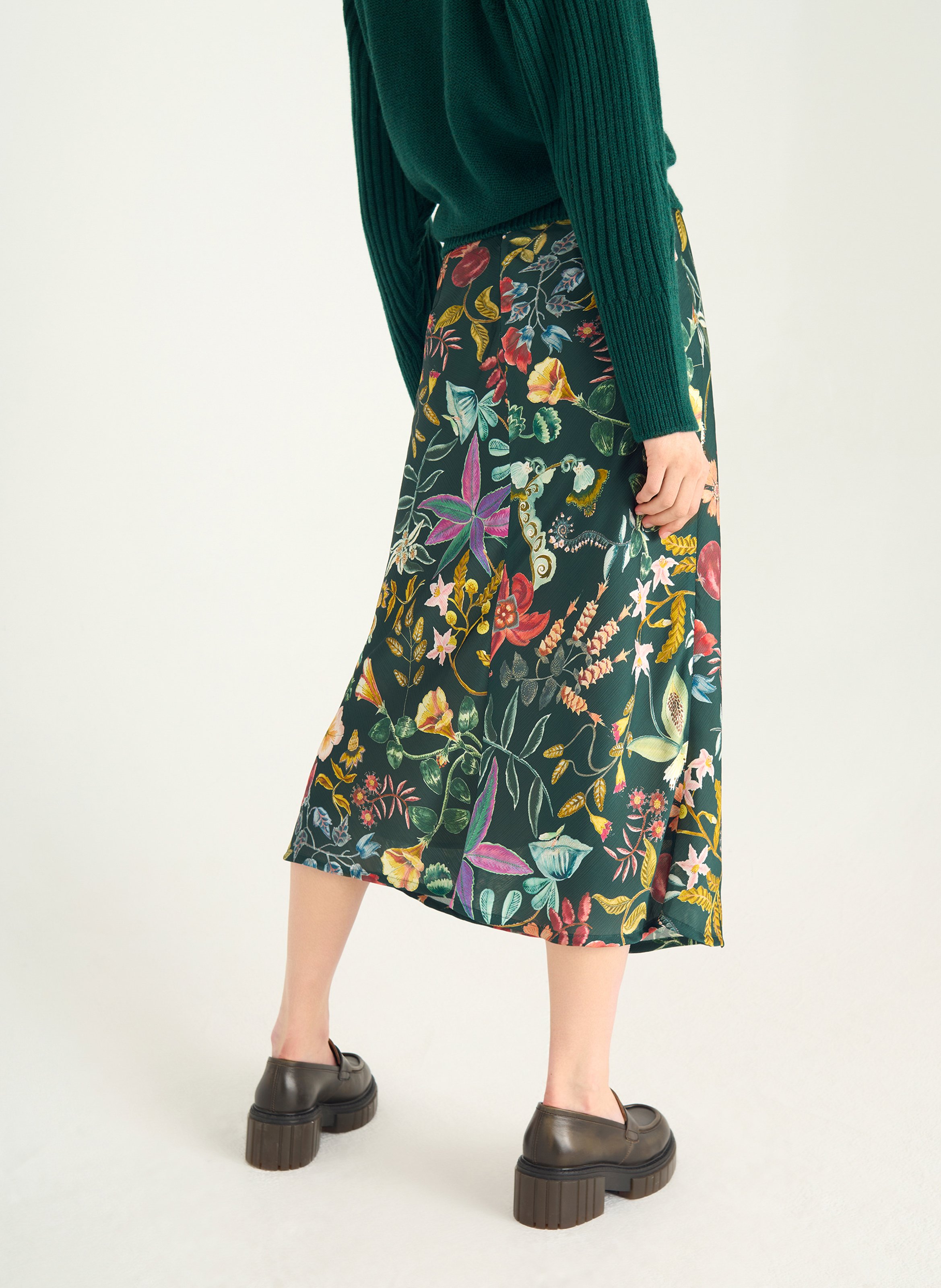 Jupe midi imprimée COTELAC Vert