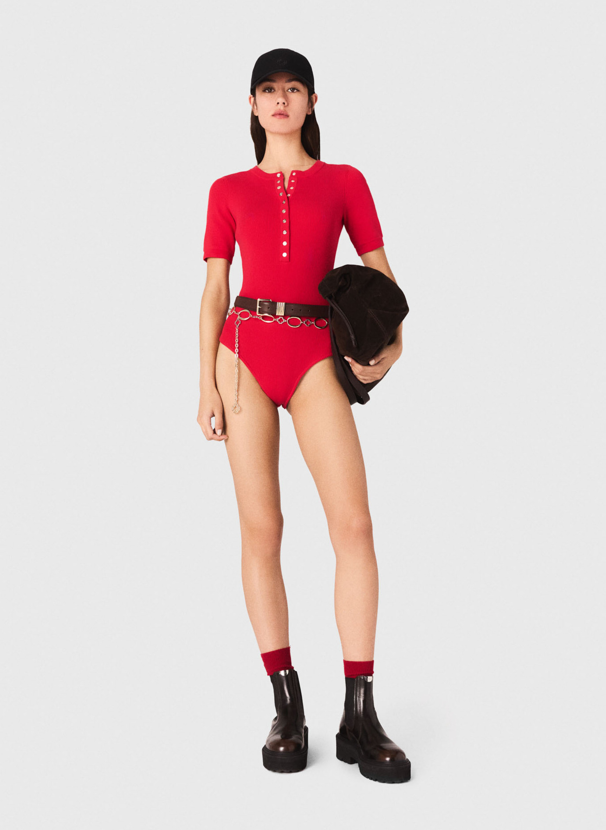 Body manches courtes boutonné MAJE Rouge