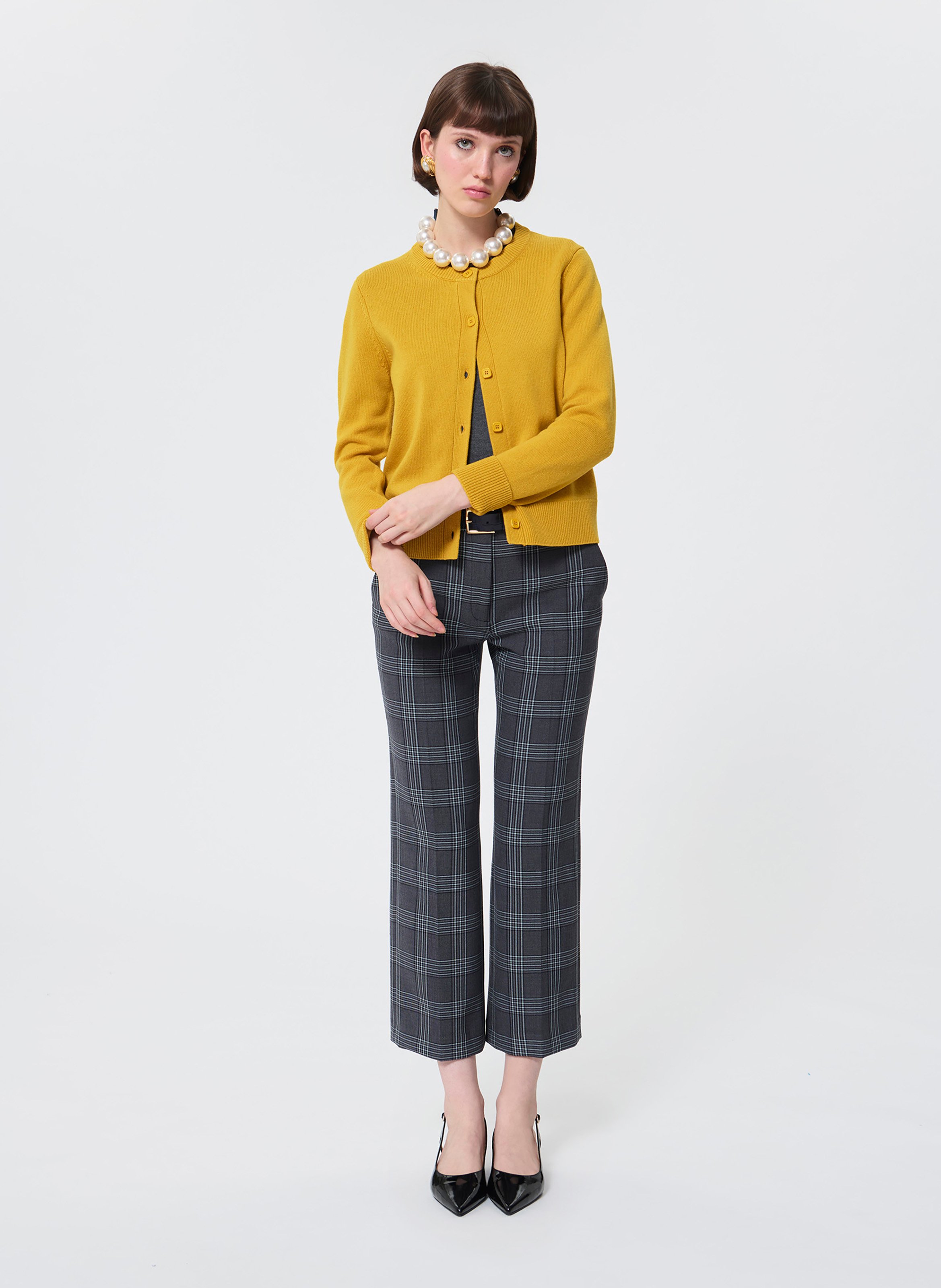 Solid button-up wool blend cardigan TARA JARMON Yellow