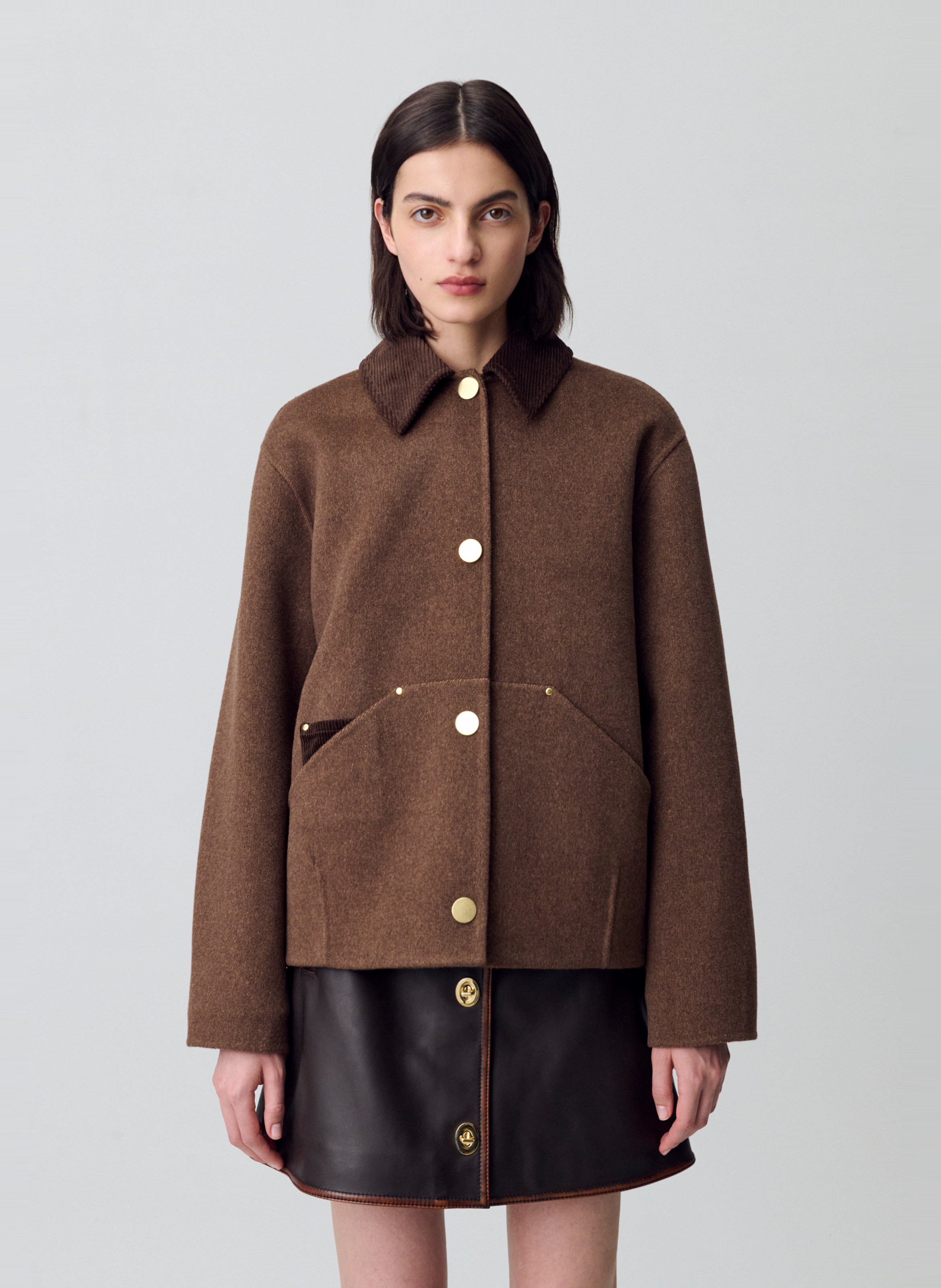 Manteau col chemise en laine mélangée  CLAUDIE PIERLOT Marron