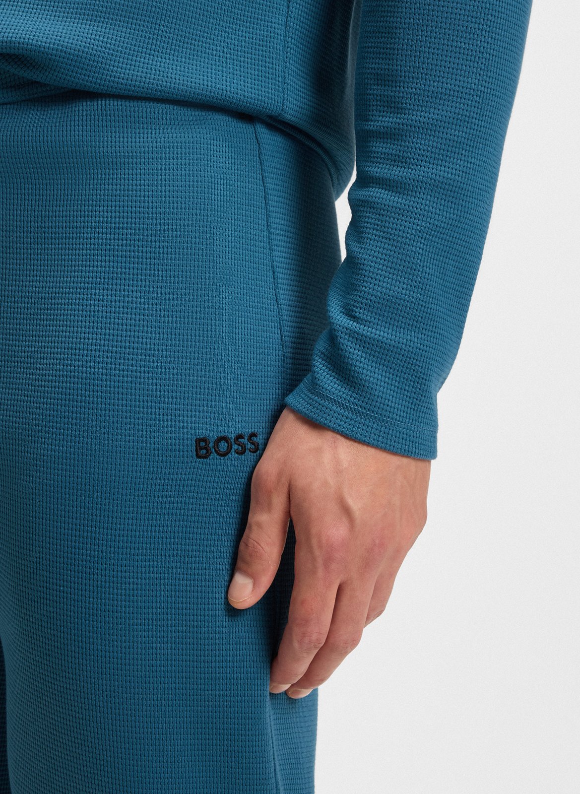 Solid straight-leg trousers with logo BOSS Blue