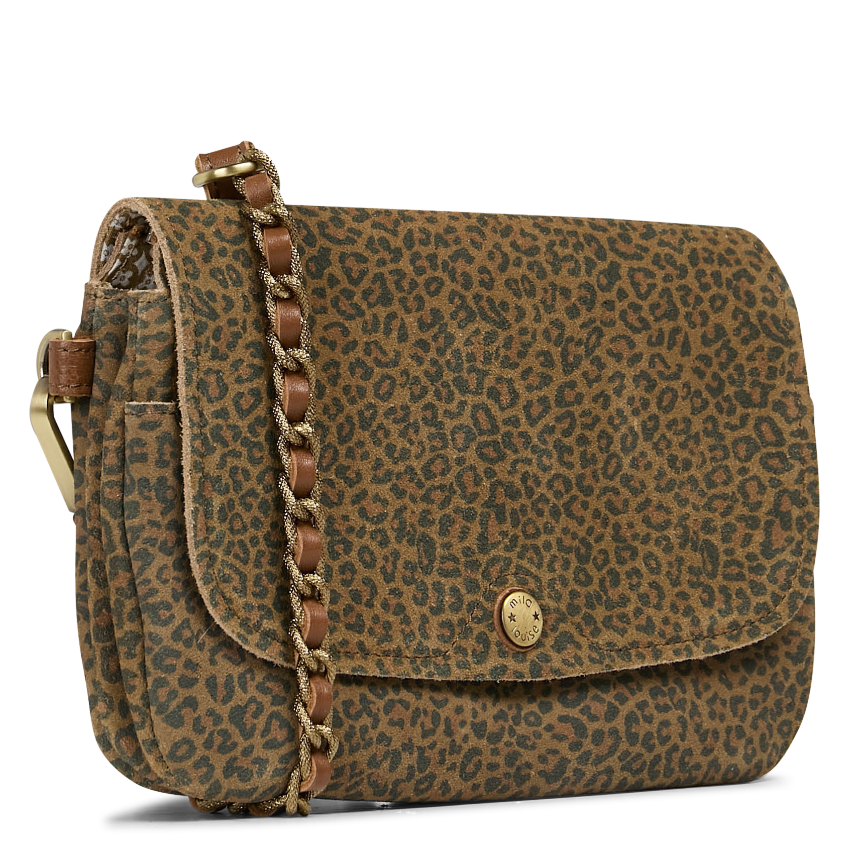 Luipaard leren clutch MILA LOUISE Beige