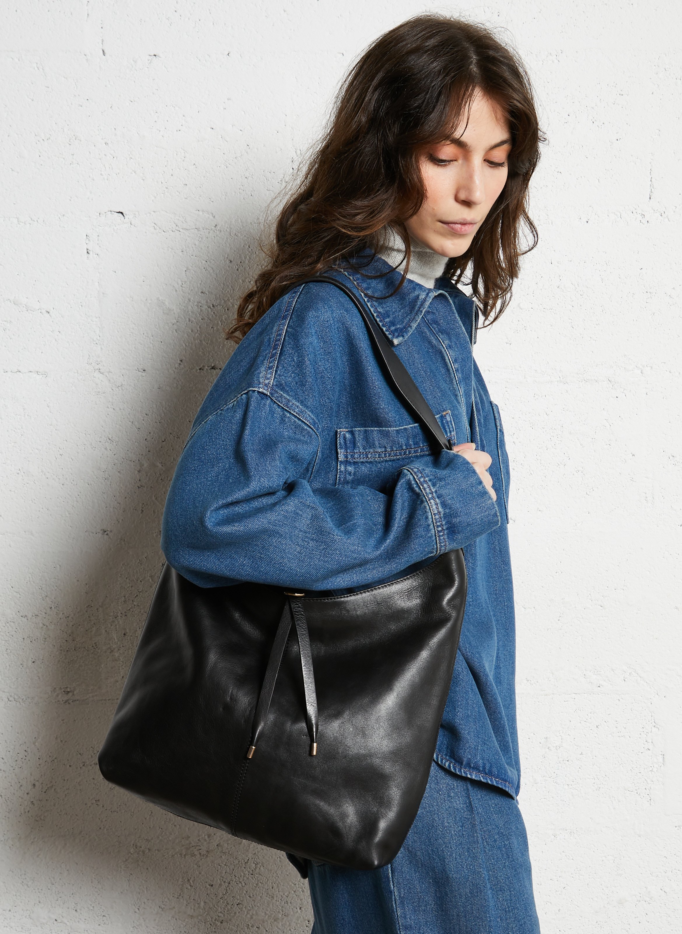 Sac porté épaule uni en cuir PETITE MENDIGOTE Noir