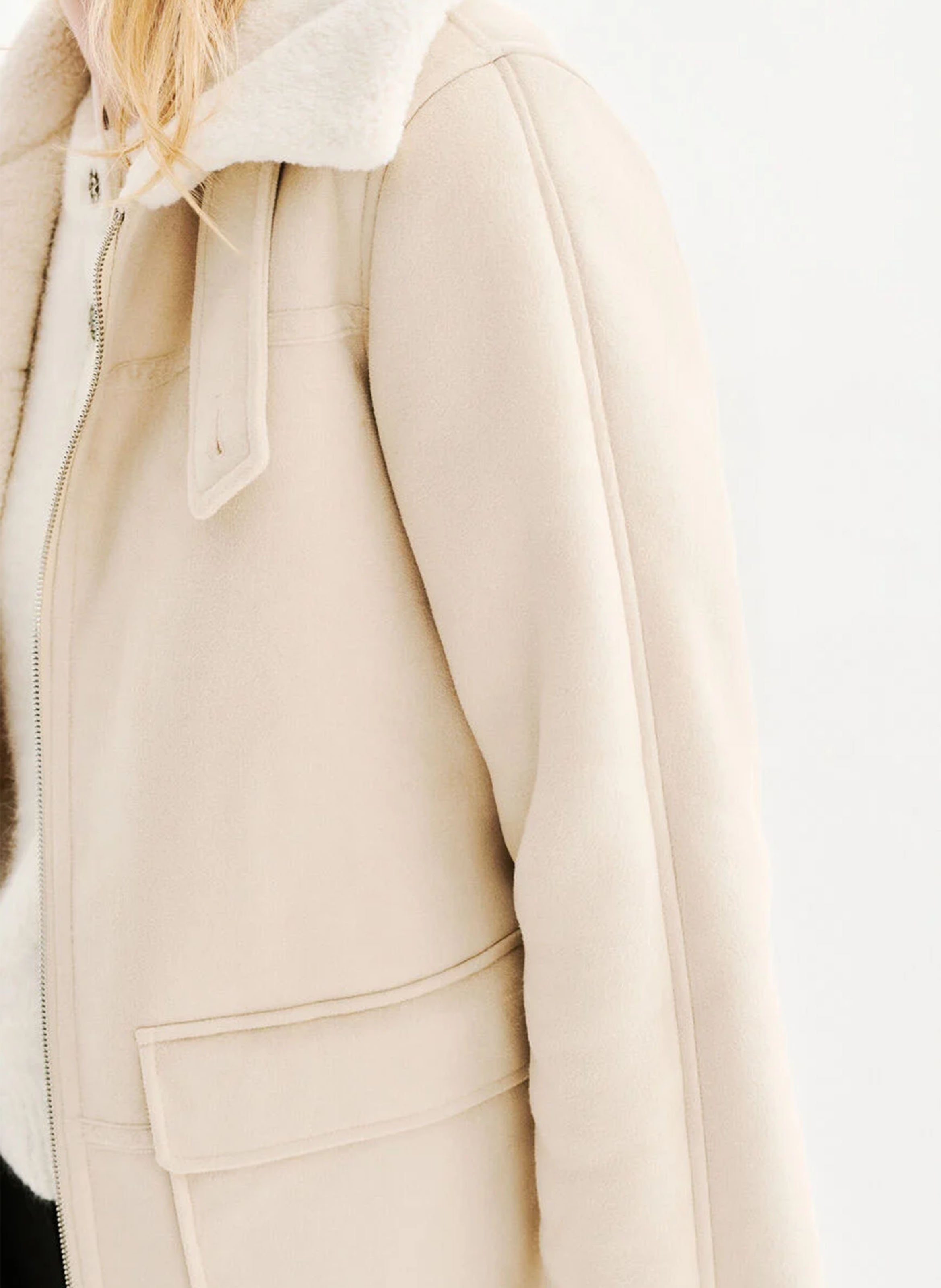 Straight zip coat with pockets CAROLL Beige