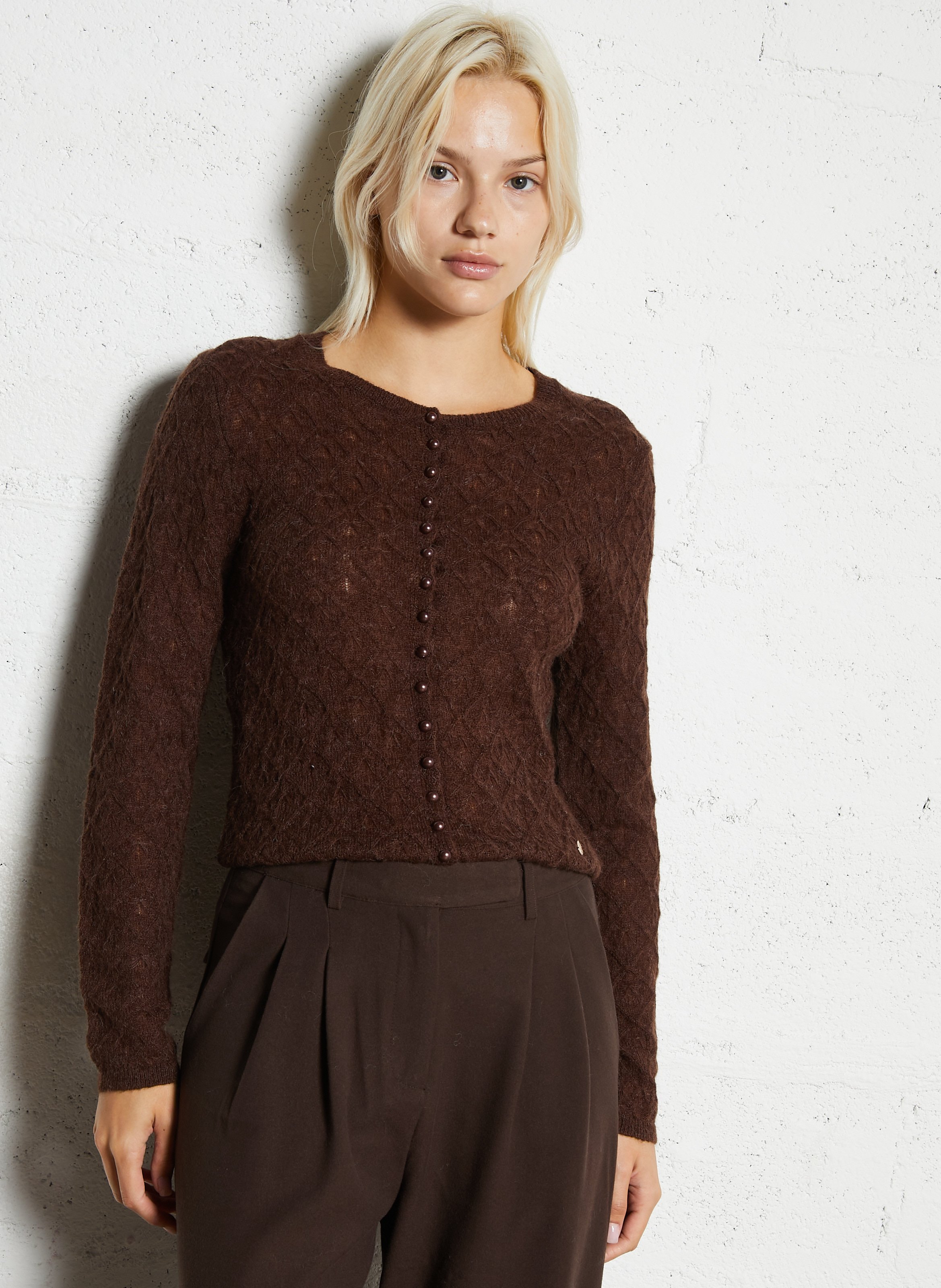 Straight round-neck knit fancy vest LA PETITE ETOILE Brown
