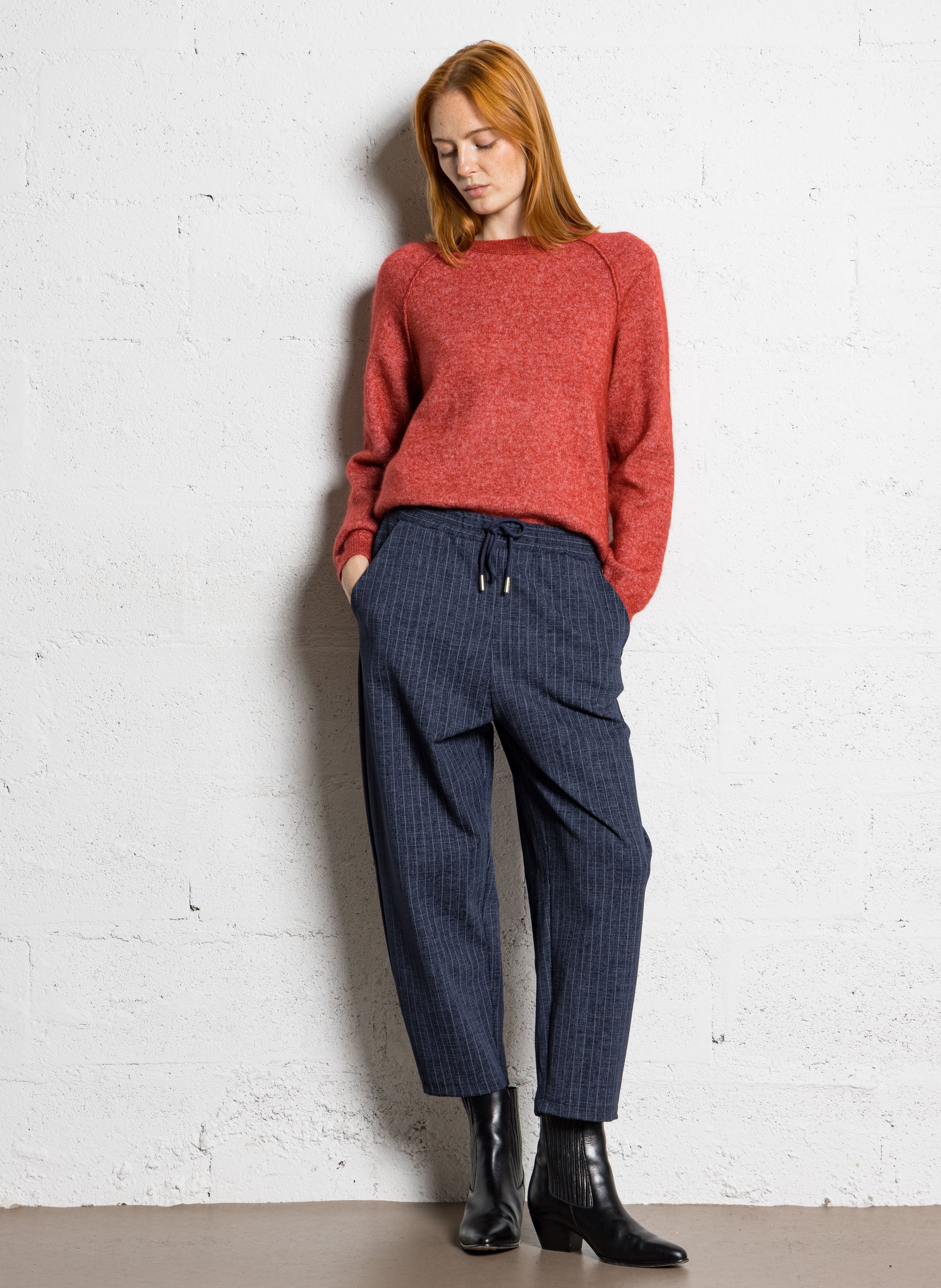 Gerade geschnittener Pullover aus Wollmix mit Rundhalsausschnitt SUD EXPRESS Rot