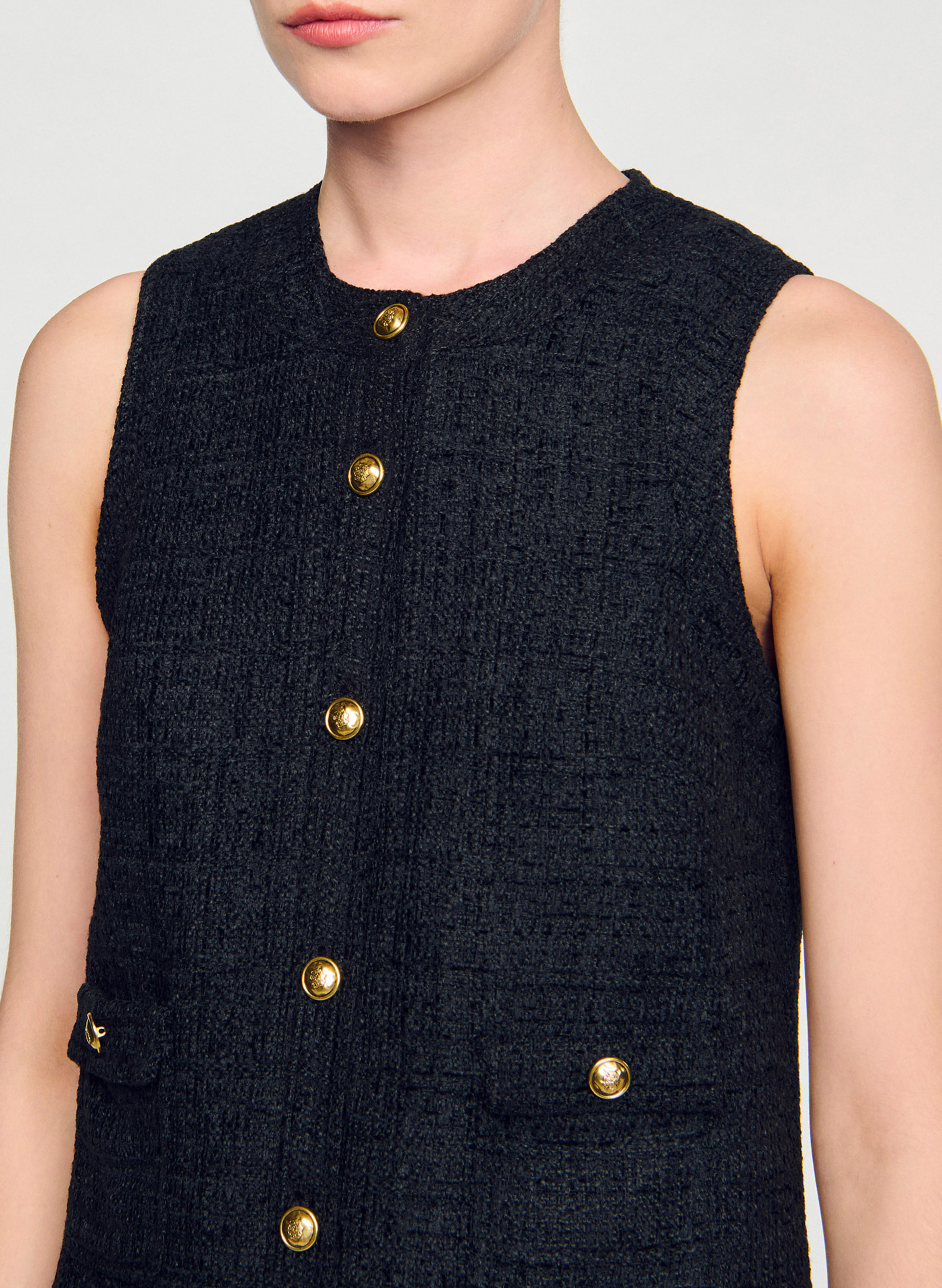 Robe courte col rond en tweed SANDRO Noir