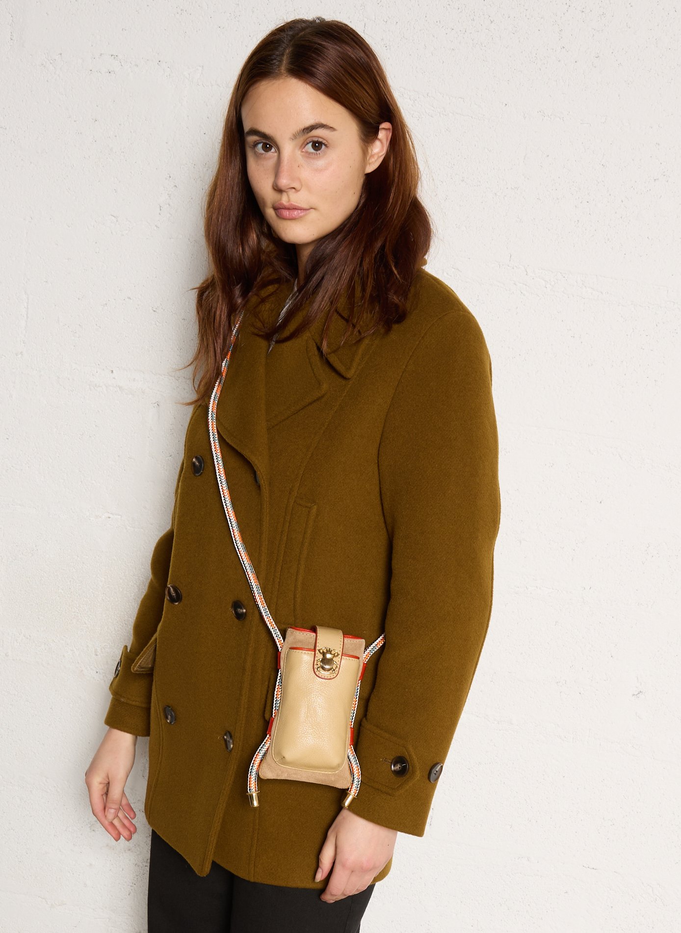 Leather flap bag with logo CLARIS VIROT Beige