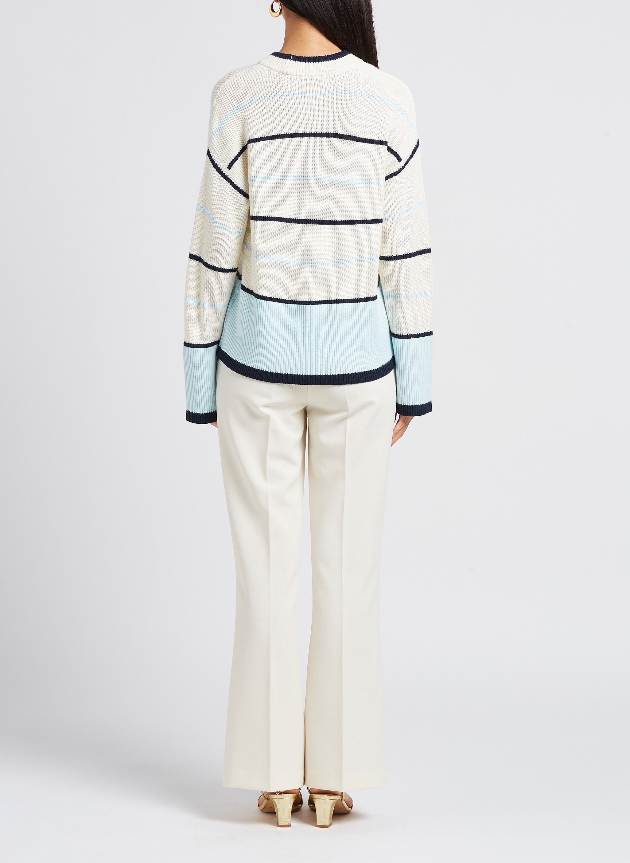 Striped mixed-knit round-neck sweater MOSS COPENHAGEN White