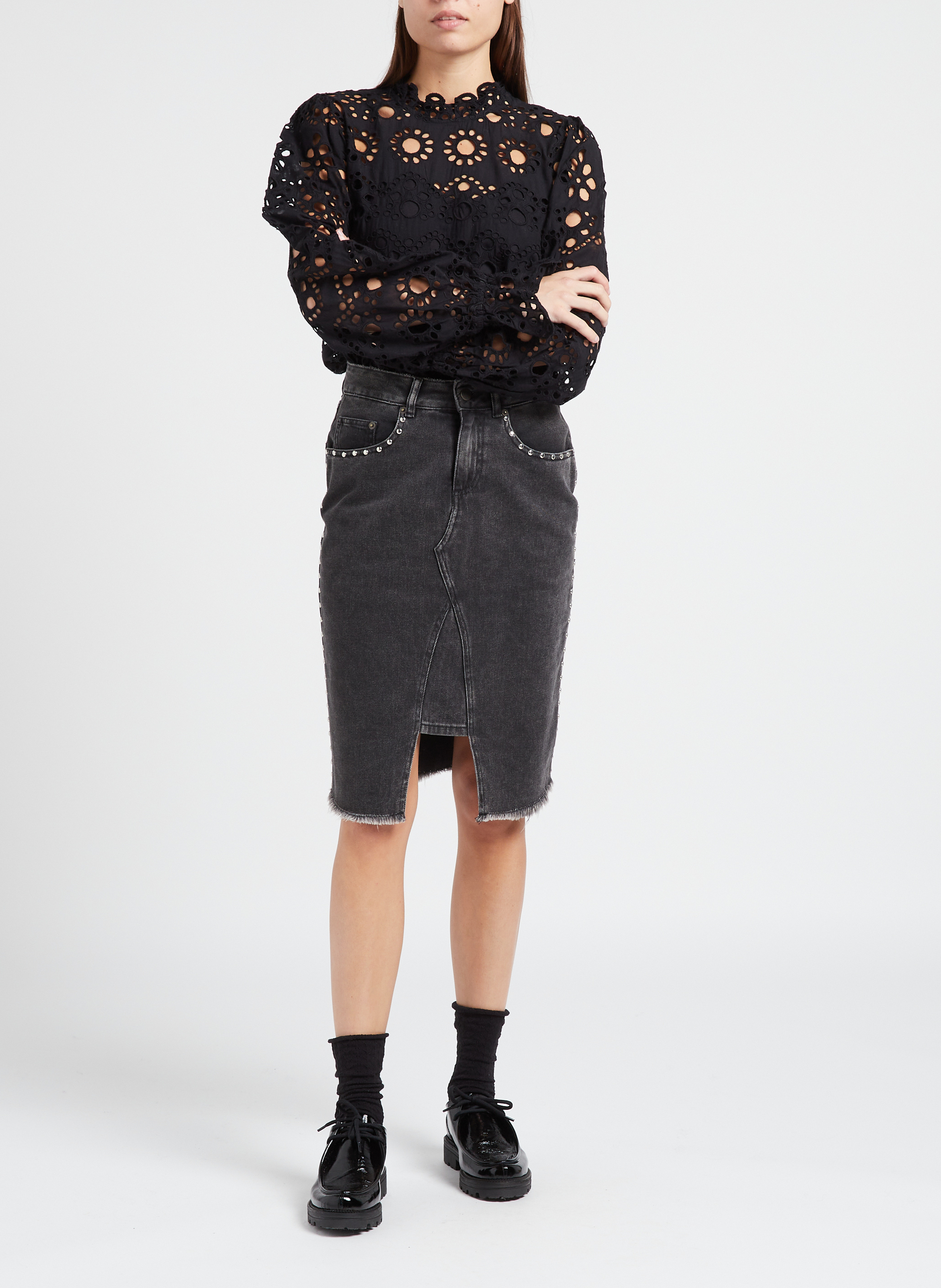 Gerade geschnittenes Top aus Bio-Baumwolle mit Stehkragen VILA Schwarz