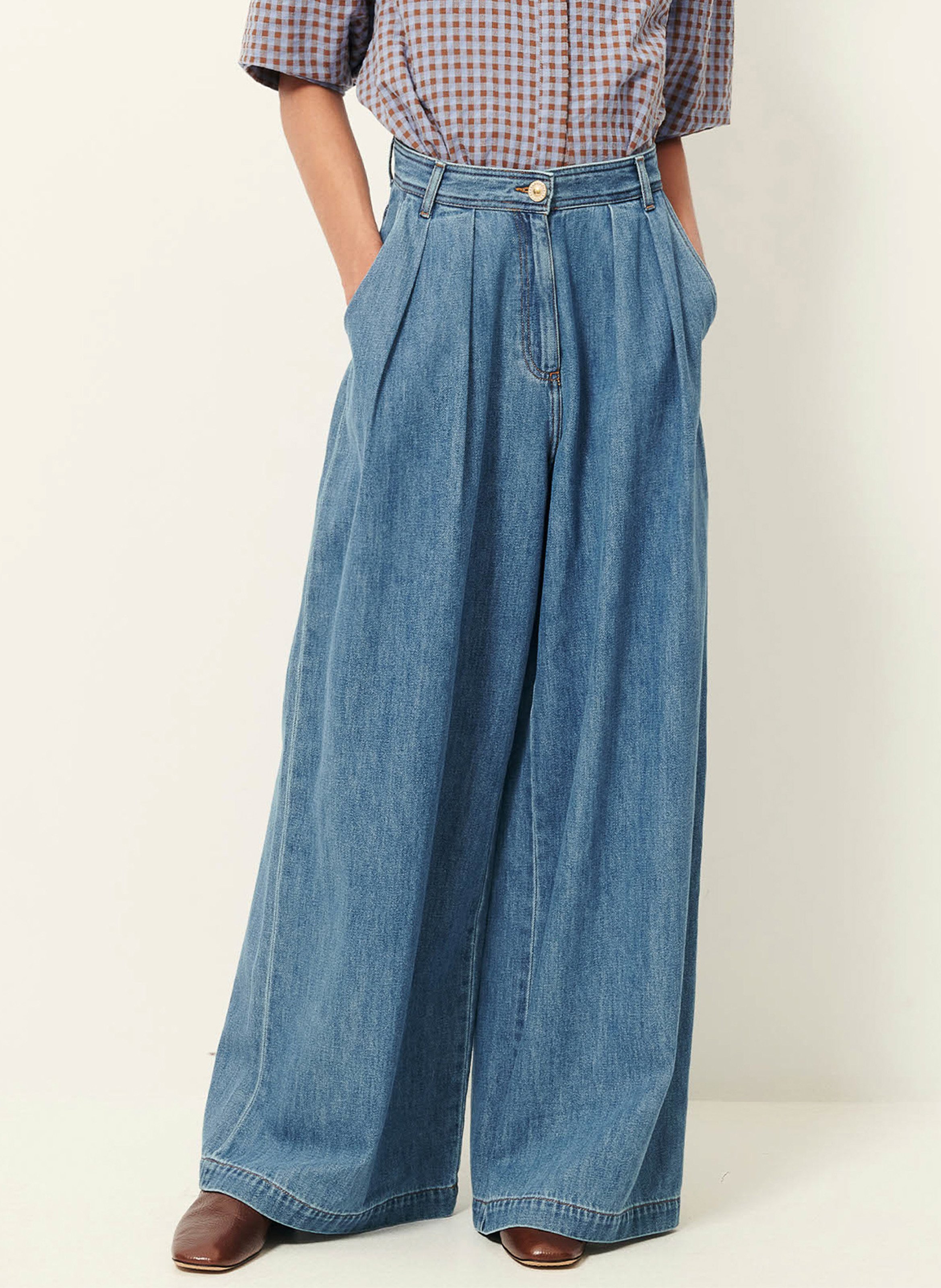 Jean large taille haute en coton SESSUN Bleu