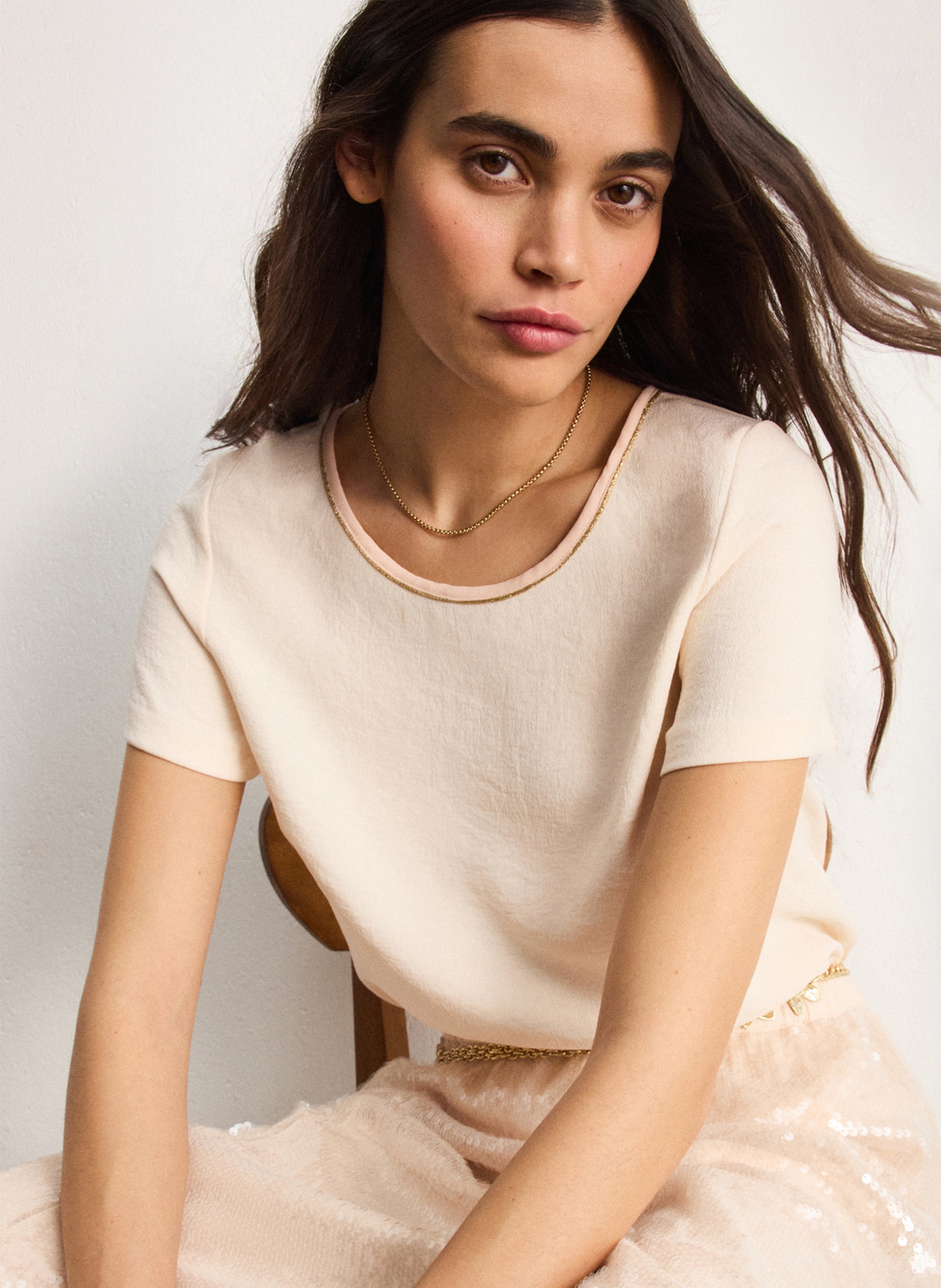 Round-neck stretch viscose top PABLO Beige