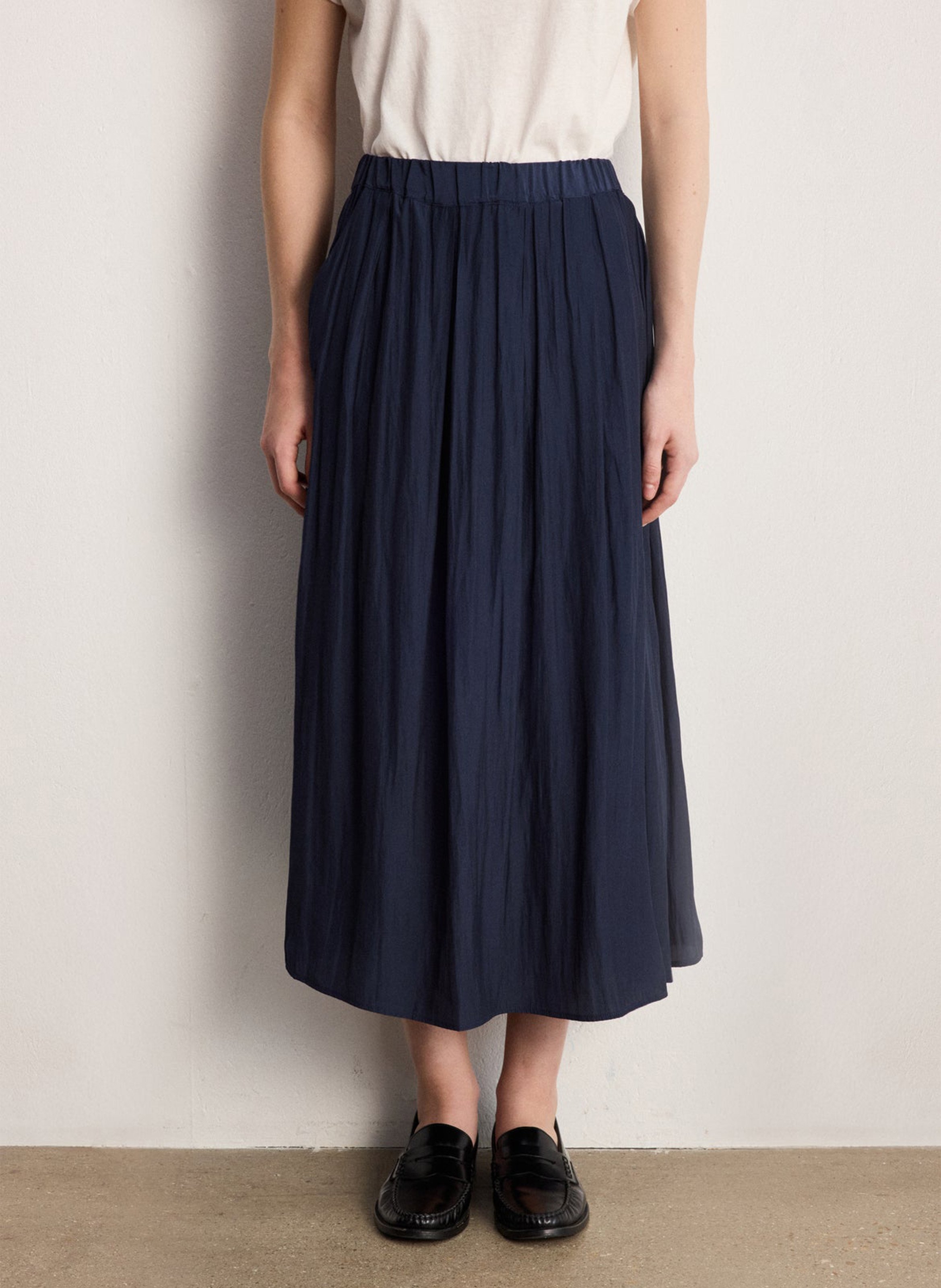 Halflange gerende rok met plooien PABLO Blauw