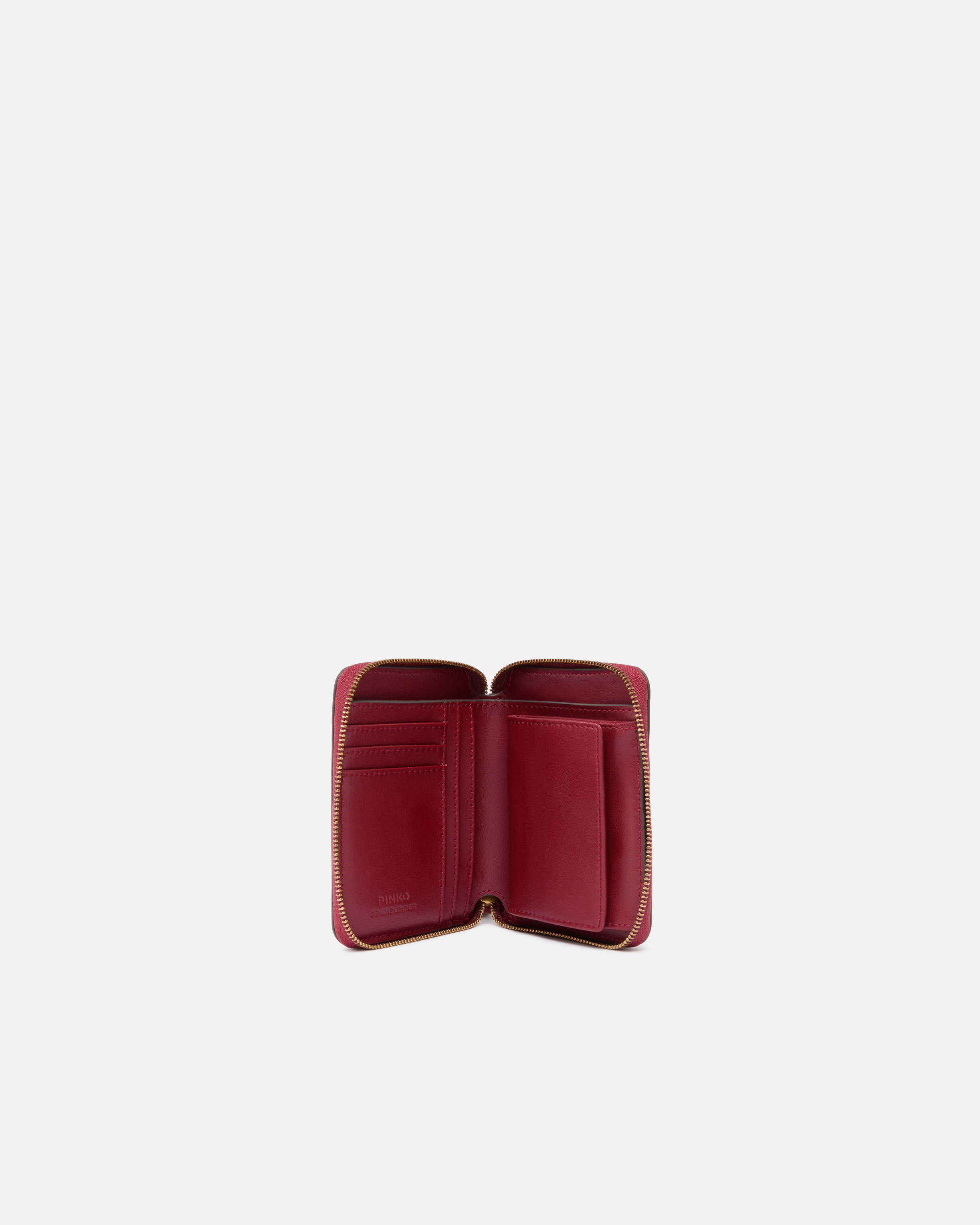 Square wallet with zip-around closure in leather Red