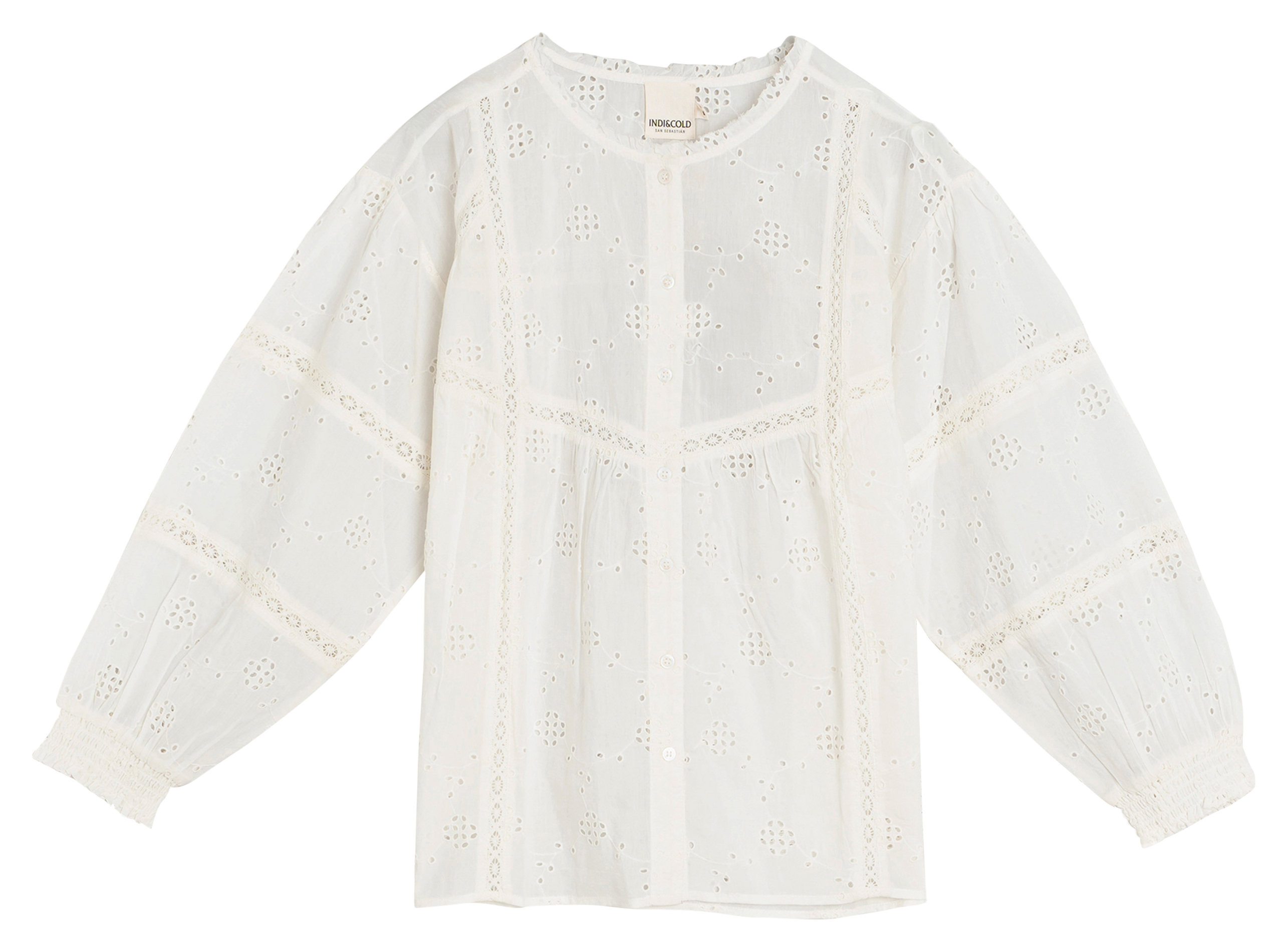 Geknöpfte Bluse mit Spitzenstickerei INDI & COLD Weiss